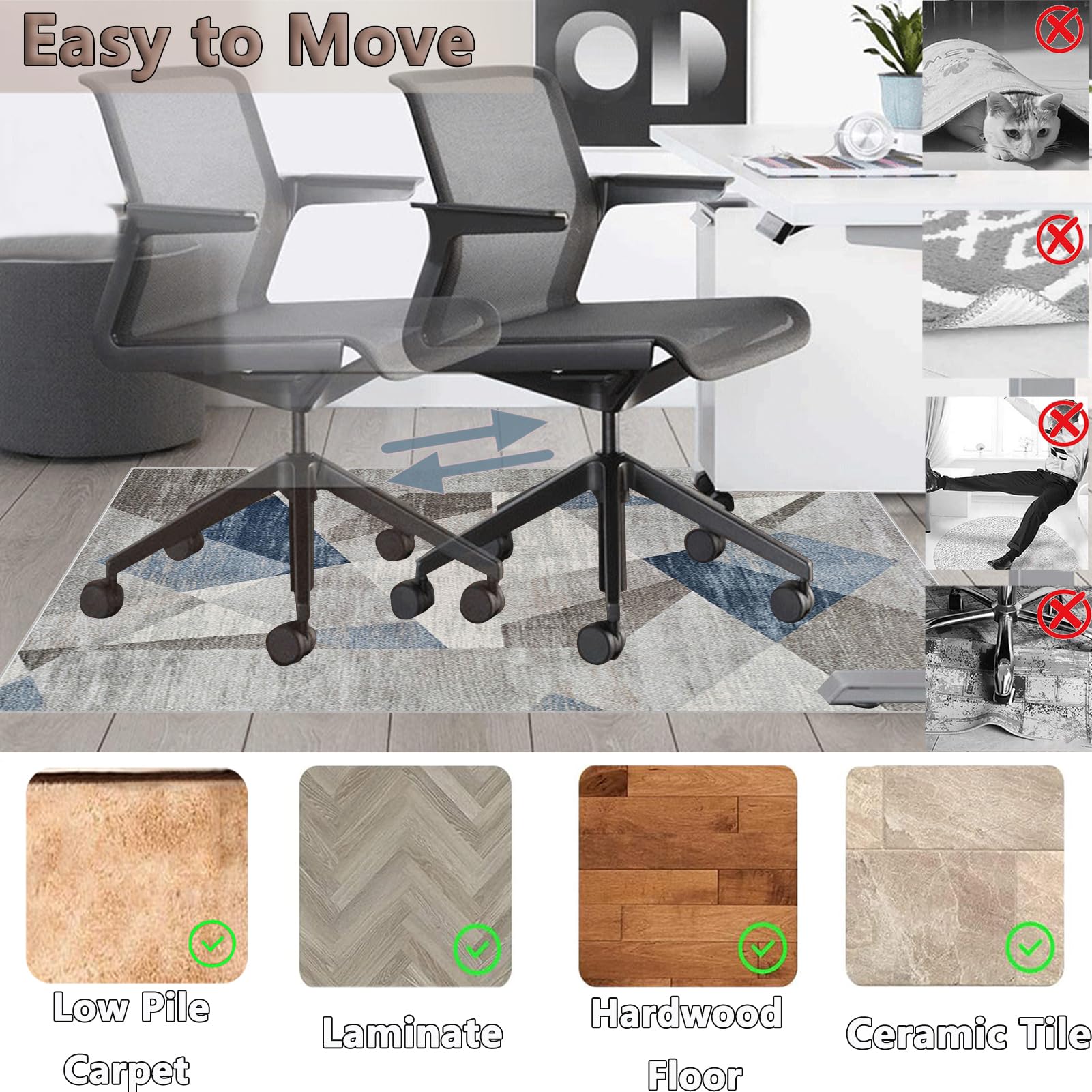 Tapete protector de suelo de madera dura para silla de oficina para alfombras y azulejos, tapete para silla de juegos, fácil de limpiar, tapete debajo del escritorio, protector de suelo, 70 x 100 cm