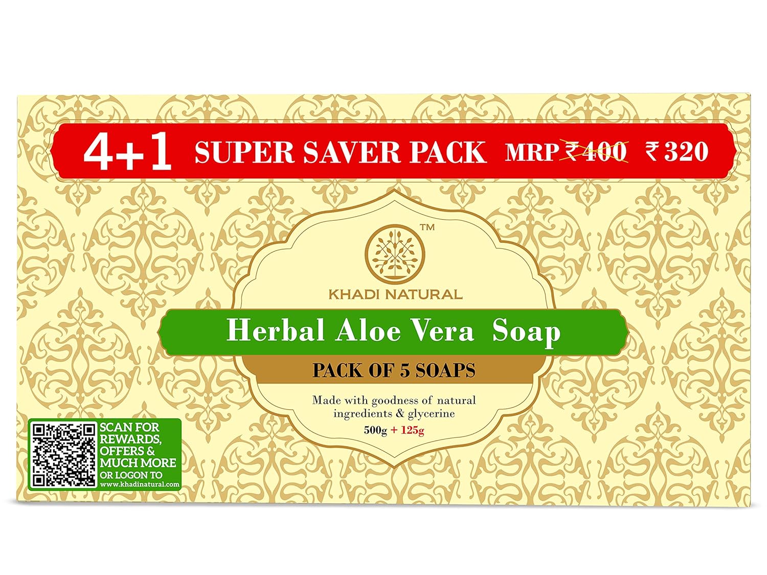 Buy KHADI NATURAL Ayurvedic Aloevera Soap Super Saver Pack 4+1, 125 g
