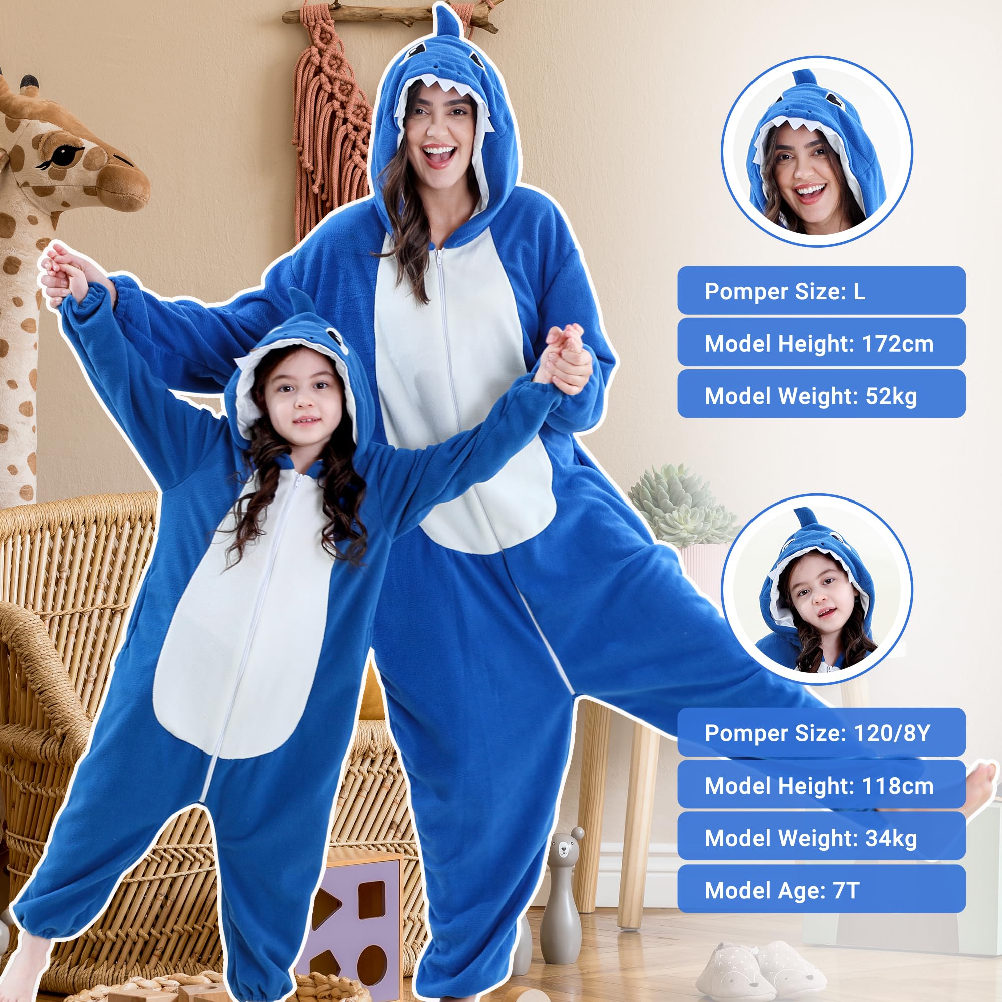 Unisex Tier Eltern Kind Kapuzen Cosplay Pyjama Ganzkörper Overall Halloween Gaming Schlafanzug Familienkostüm
