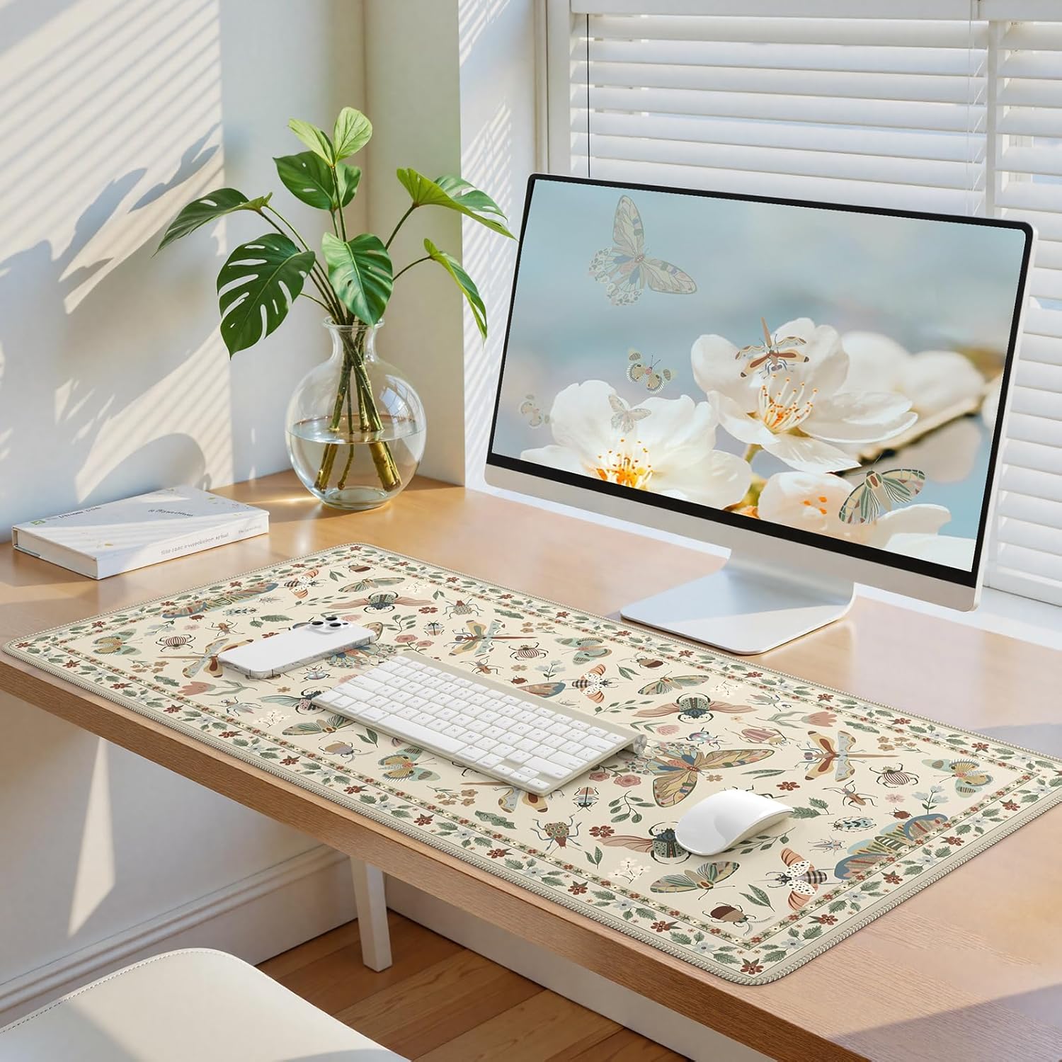iCasso Beige Large Mouse Pad, Desk Matt for Desktop, XXL Desk Mat for Keyboard and Mouse, Anti-Slip Big Mousepad Computer Mat with Stitched Edges