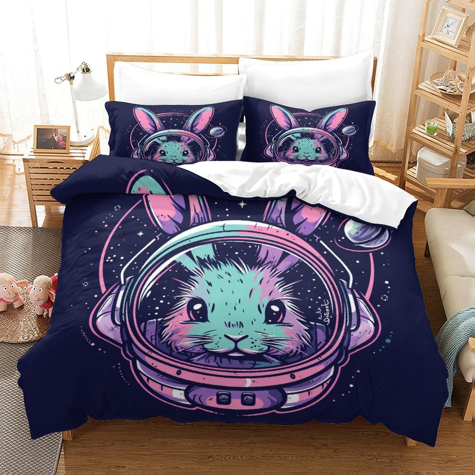 Housse de couette astronaute fermeture éclair invisible et tissu microfibre doux 3 pièces
