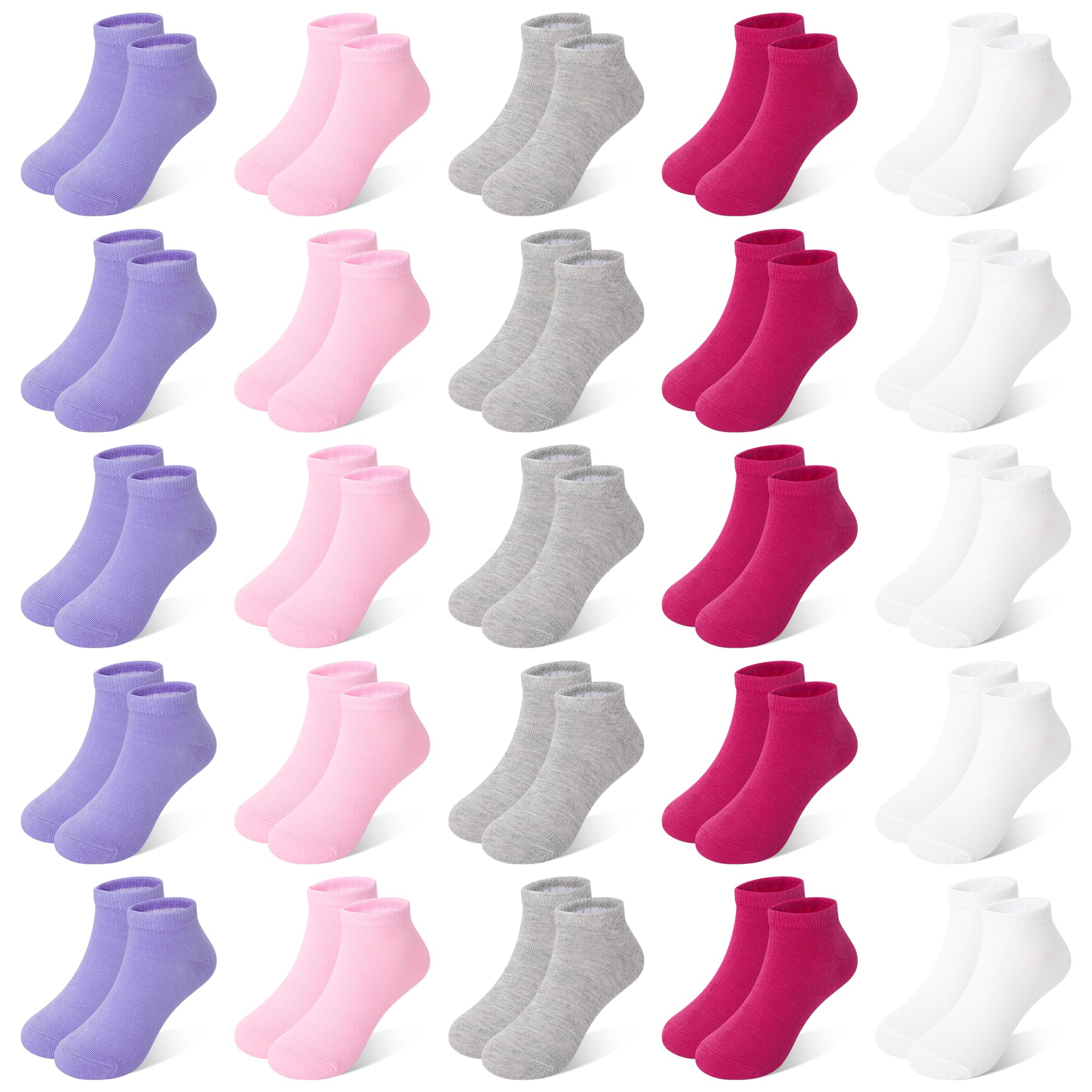 25 Pairs Girls Ankle Socks, Low Cut Toddler Kids Socks for Ages 1-14