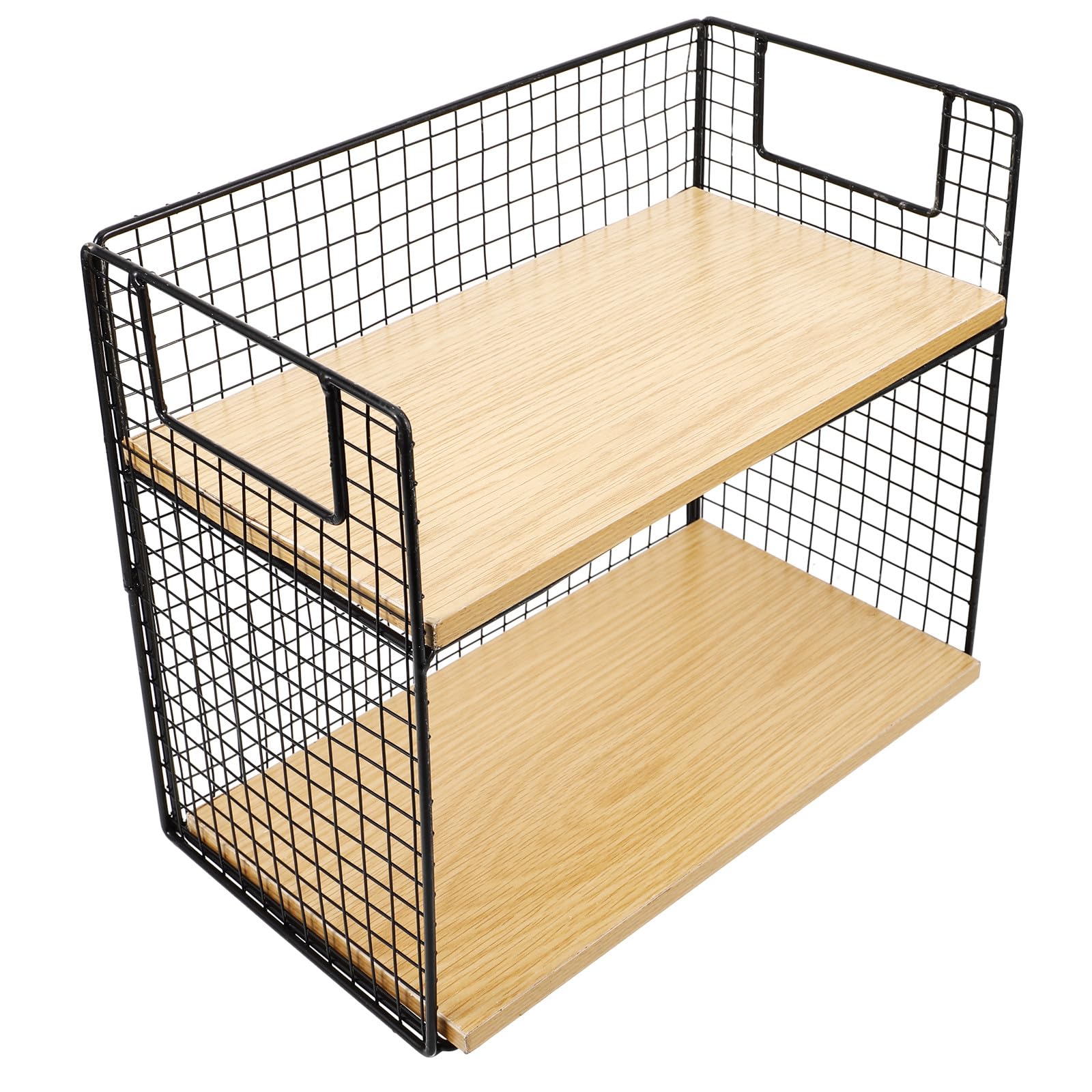 SOLUSTRE Schwarzes 2 lagiges Küchenregal aus Metall und Holz Platzsparende Aufbewahrungslösung für Arbeitsplatte im Wohnzimmer der Küche
