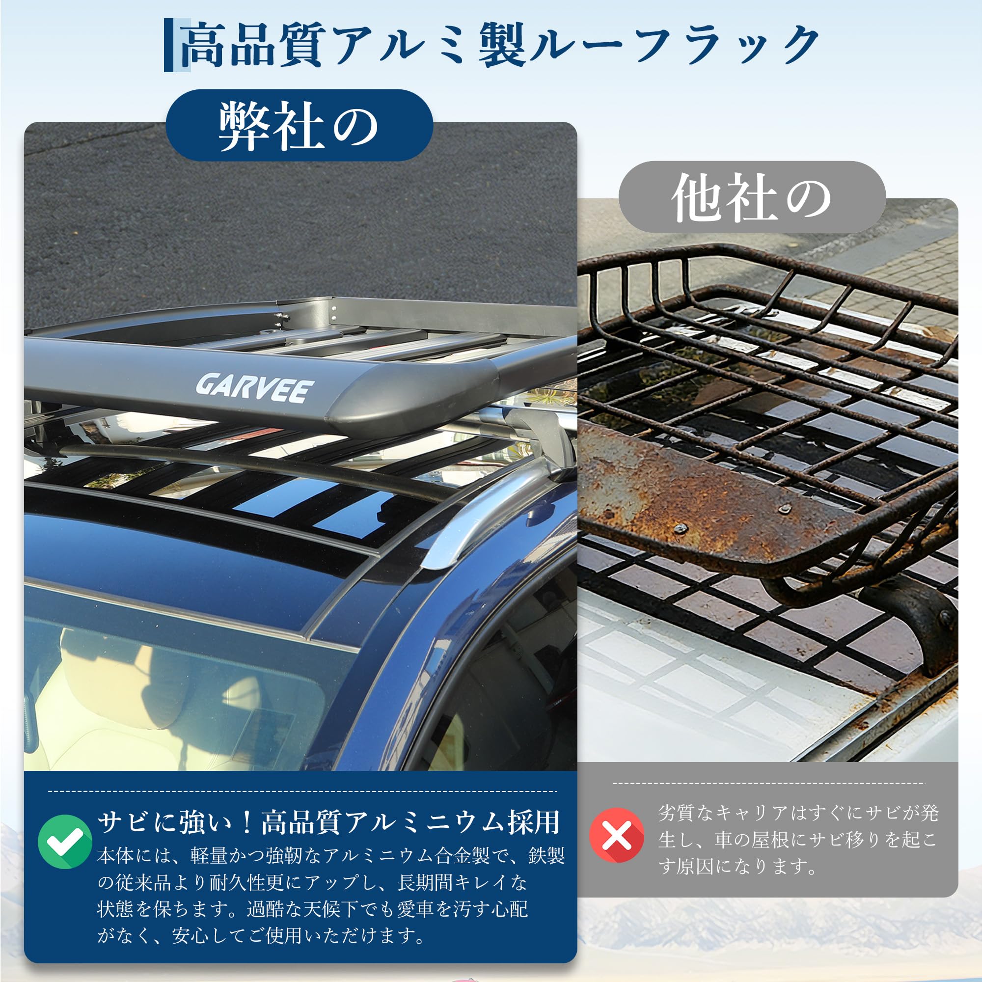 ルーフラック ルーフキャリア カーゴラック アルミ製 耐荷重90kg(ブラック 長さ120x幅102x高さ13cm) | SUV小型車 乗用車 軽バン… — 商品詳細画像 3