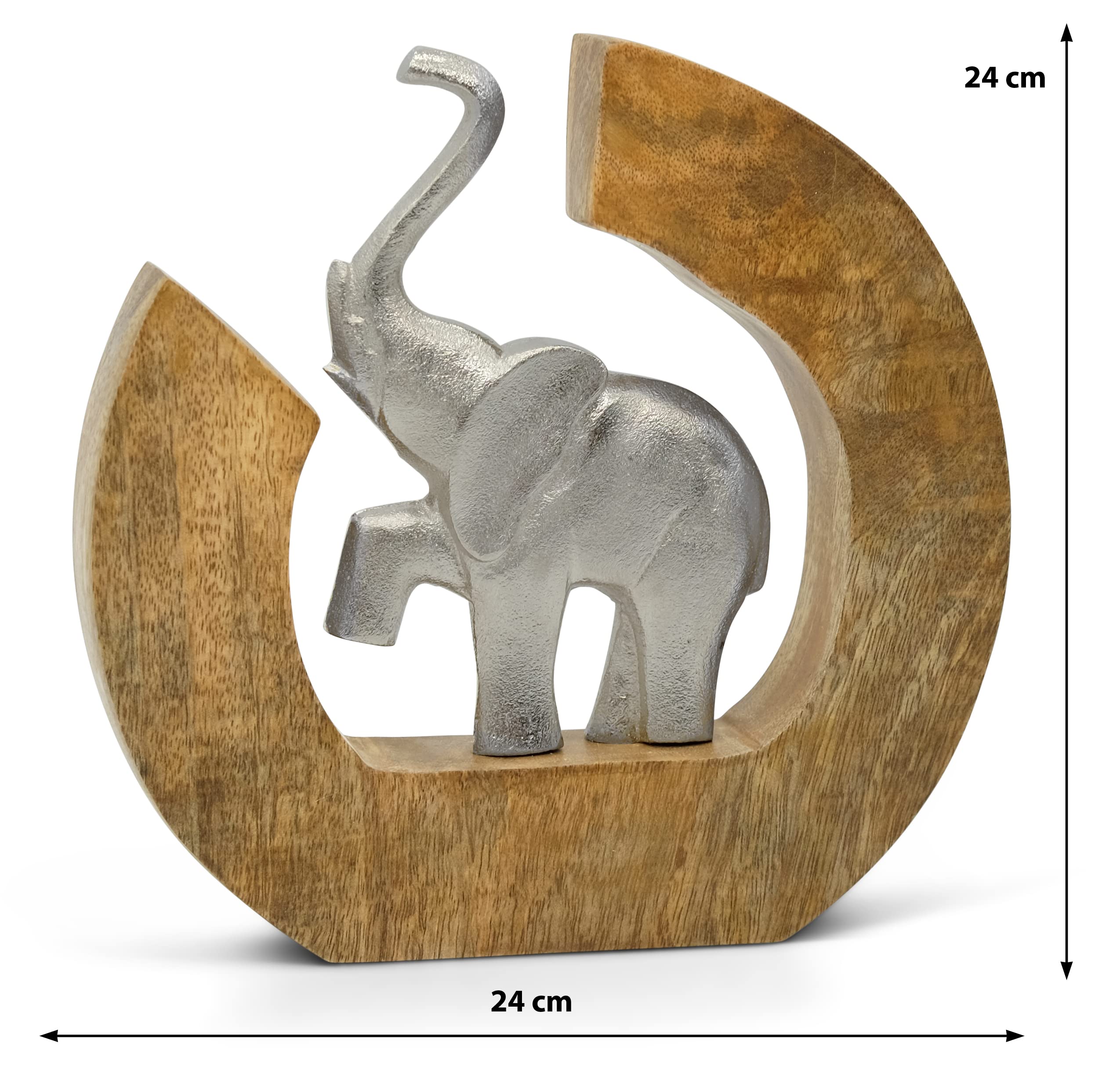 Scultura di elefante «Corso della Vita» - figura moderna deco fatta a mano da alluminio in legno di mango - elefante deco argento in metallo