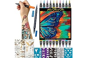 Face Art Tattoo: Premium Washable, Dual Tip Tattoo Pens With Templates