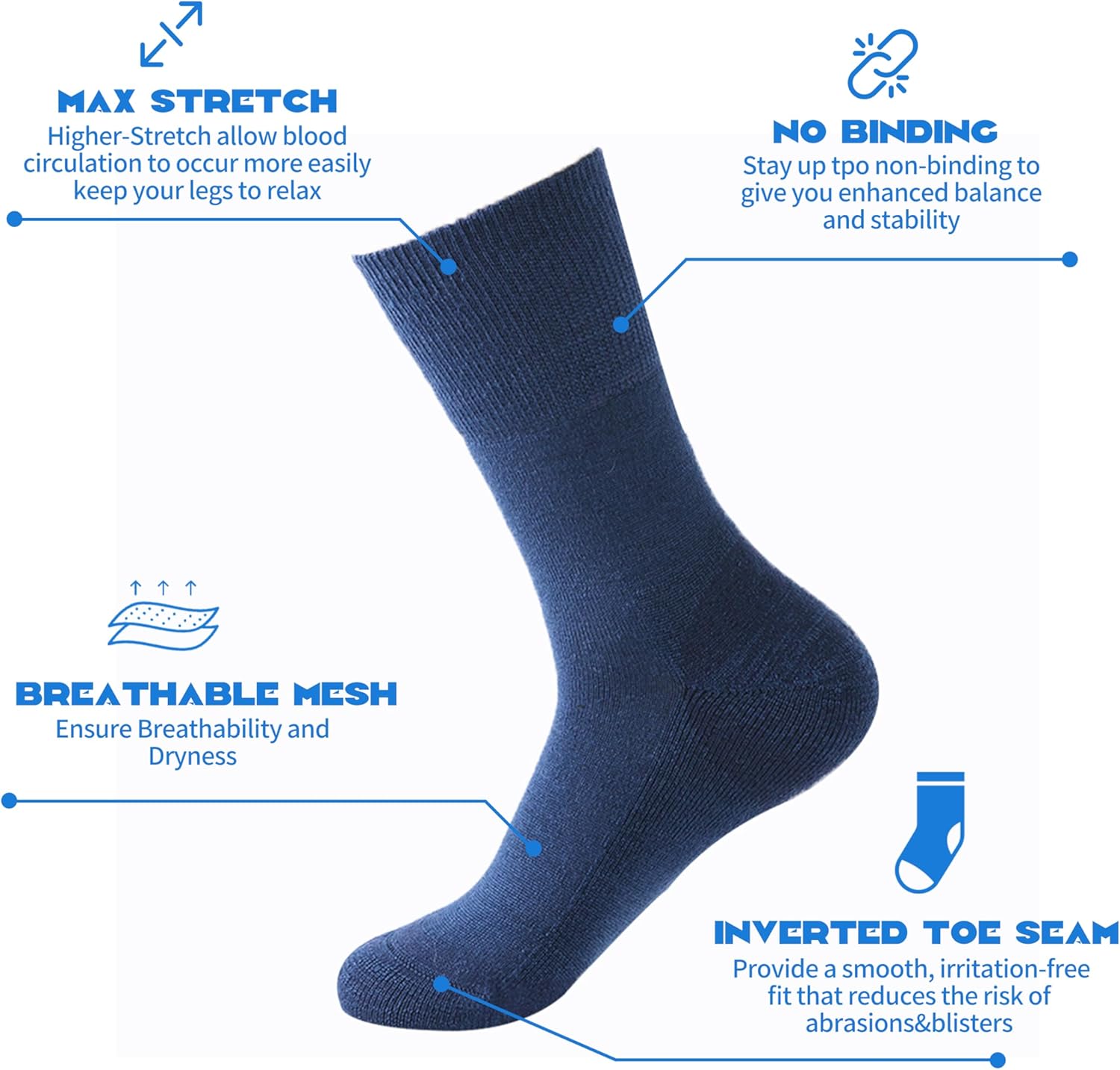 Forcool Merino Wool Non Binding Loose Top Cushioned Sole Dress Crew Diabetic Socks for Men and Women, M/L/XL, 3 Pairs - Image 4