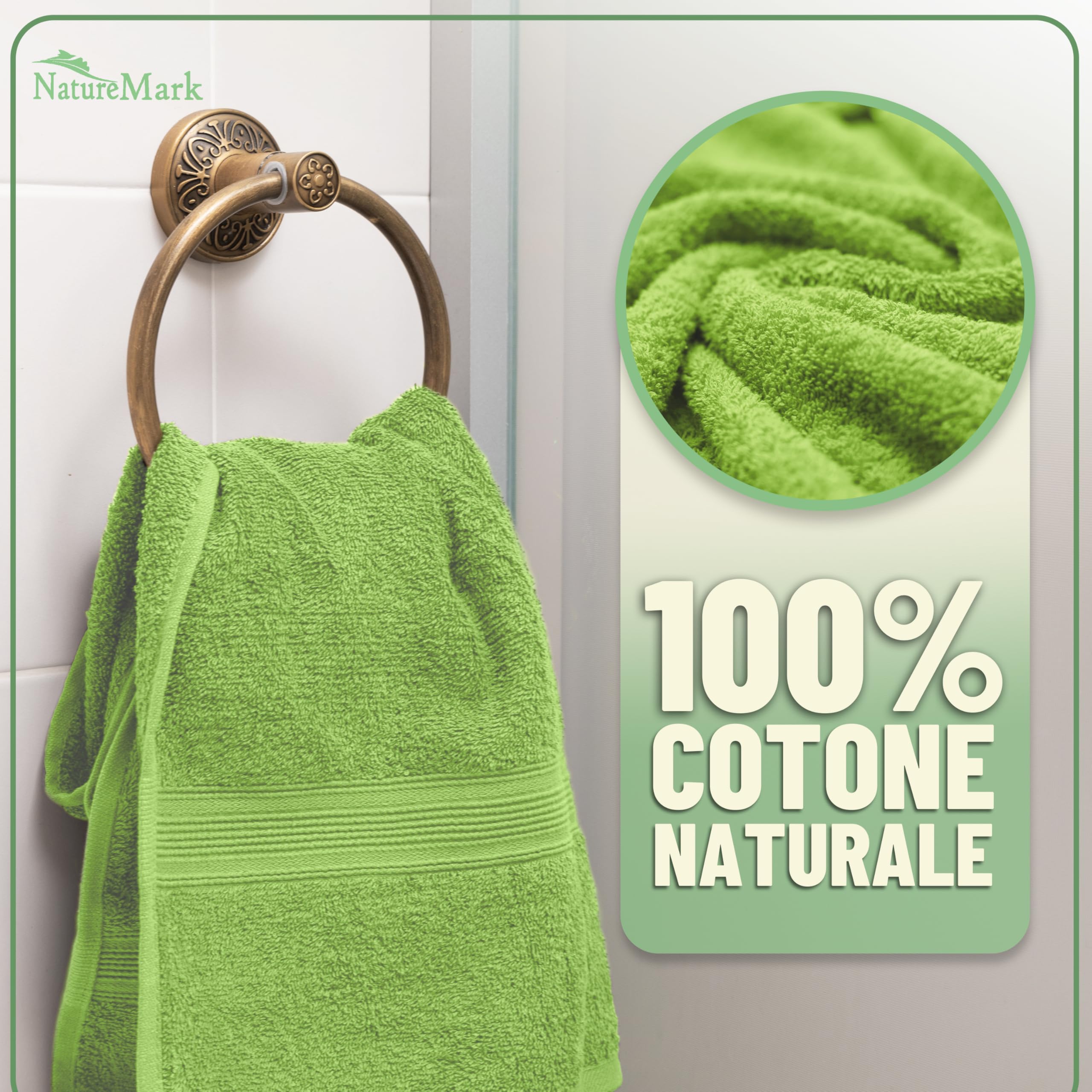 GREEN MARK Set di 10 asciugamani in 100% cotone – 4 asciugamani per mani 50×100, 2 asciugamani grandi da doccia 70×140, 2 asciugamani per ospiti 30×50, 2 guanti da bagno – Verde Mela