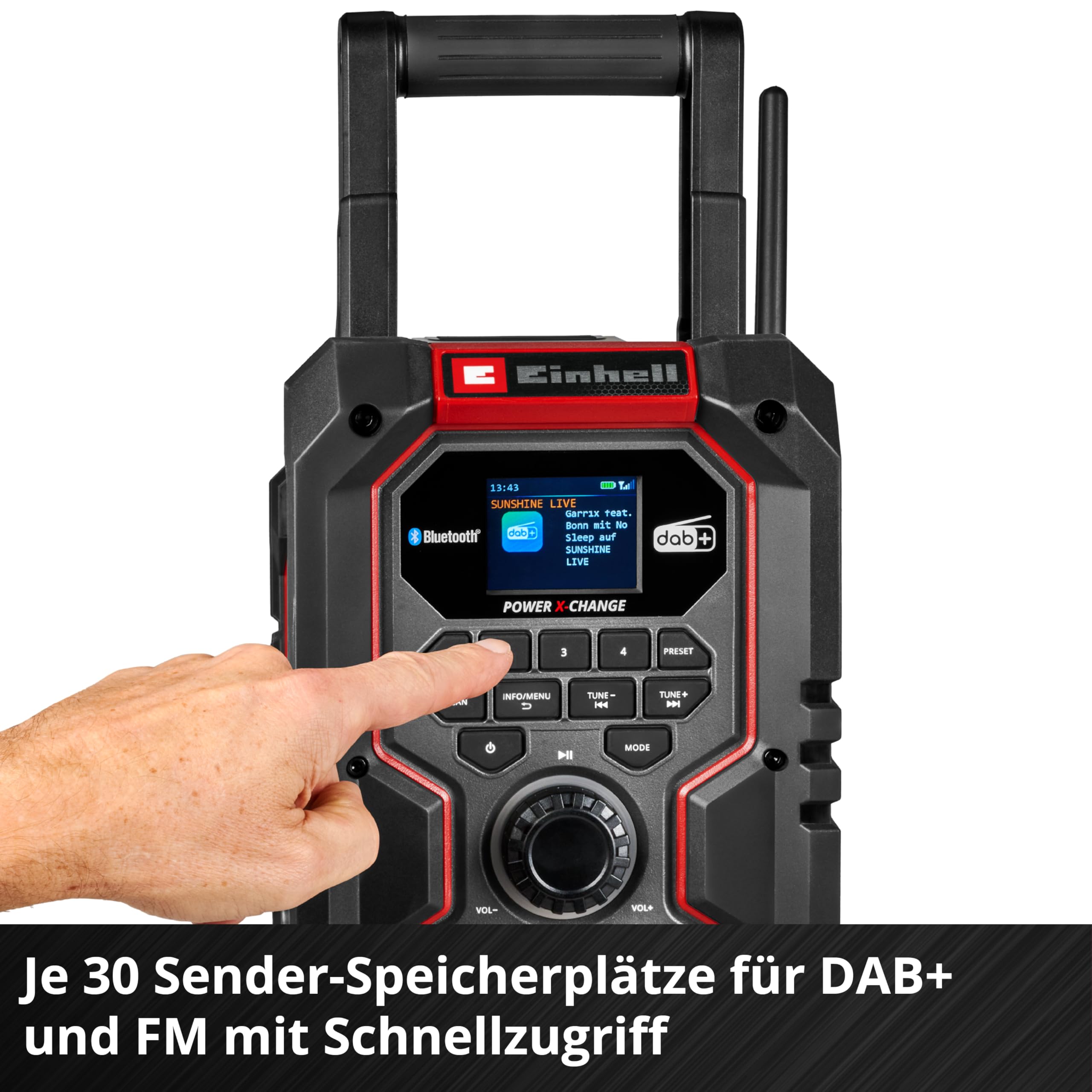 Einhell Akku-Baustellenradio TE-CR 18 Li DAB+/FM/BT - Solo Power X-Change (18 V, DAB+, FM, Bluetooth, AUX, USB, automatische Sendersuche, TFT-Farbdisplay, IP65, ohne Akku)