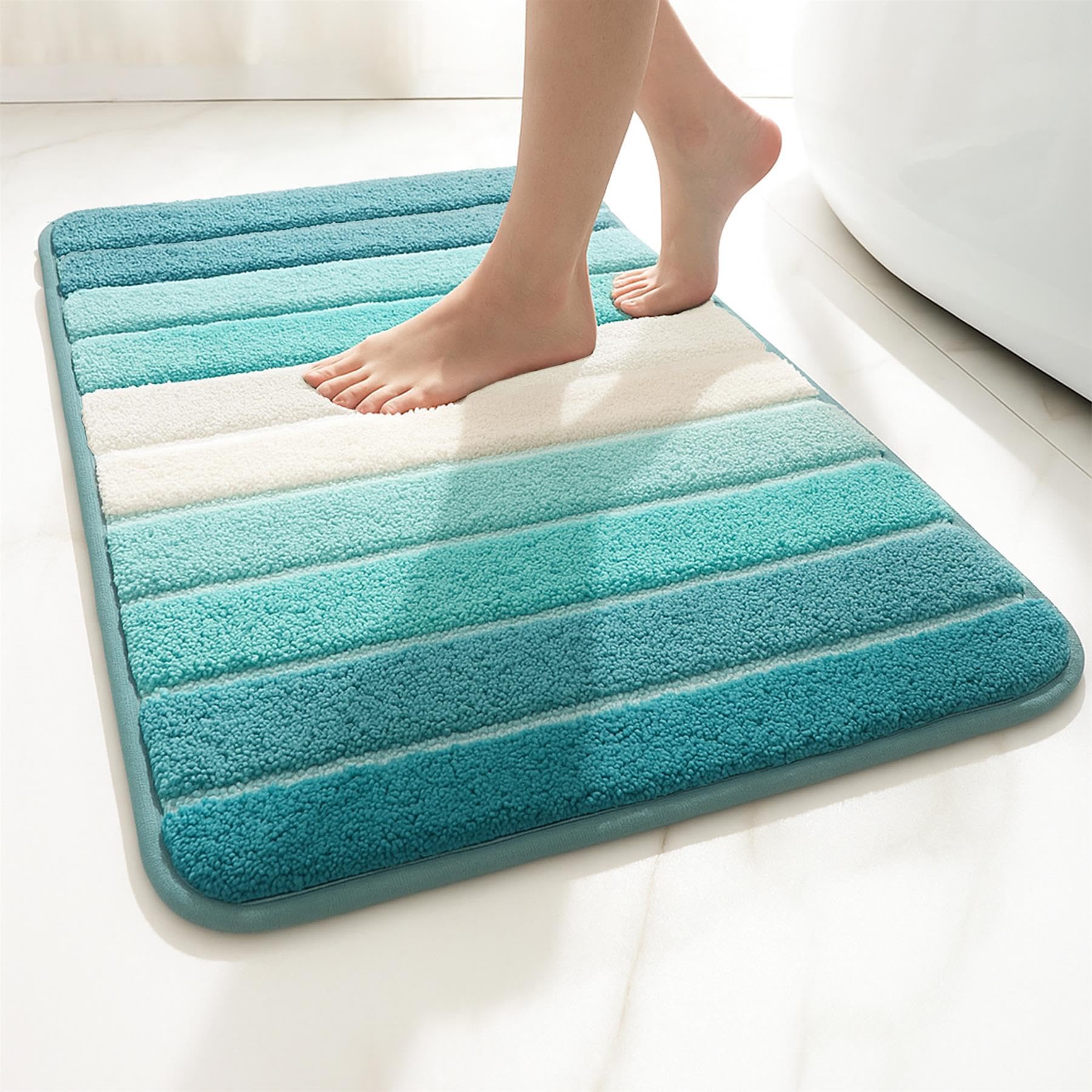 K Collection Multipurpose Microfibre Bath Mat – Super Absorbent Non-Slip Mat - Extra Soft Thick Floor Foot Mat, Fluffy Shaggy Shower Bathroom Mat - Turquoise 40x60cm
