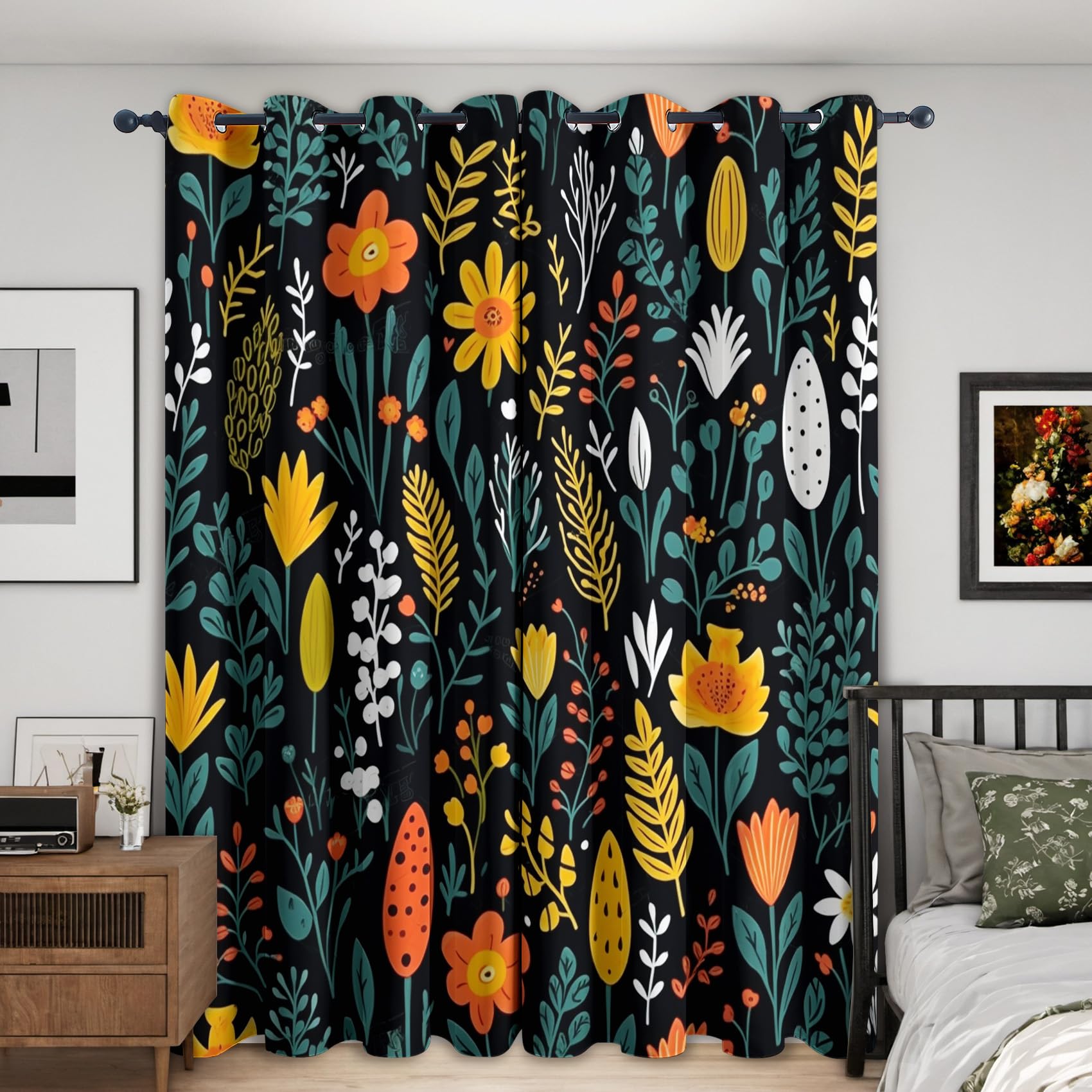 Rideaux fenetre imprimé occultant floral rideau isolant thermique à oeillets 160x240