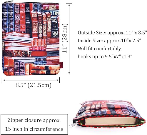 Miniatura 5 de LParkin Funda clásica para libros, protector de libros con cremallera para libros de bolsillo, tamaño mediano de 11 x 8.5 pulgadas, regalo para