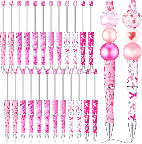 Teling 24 bolígrafos de plástico con cuentas, bolígrafos de cuentas, bolígrafos de cuentas, bolígrafos de bricolaje, estampado floral de leopardo,