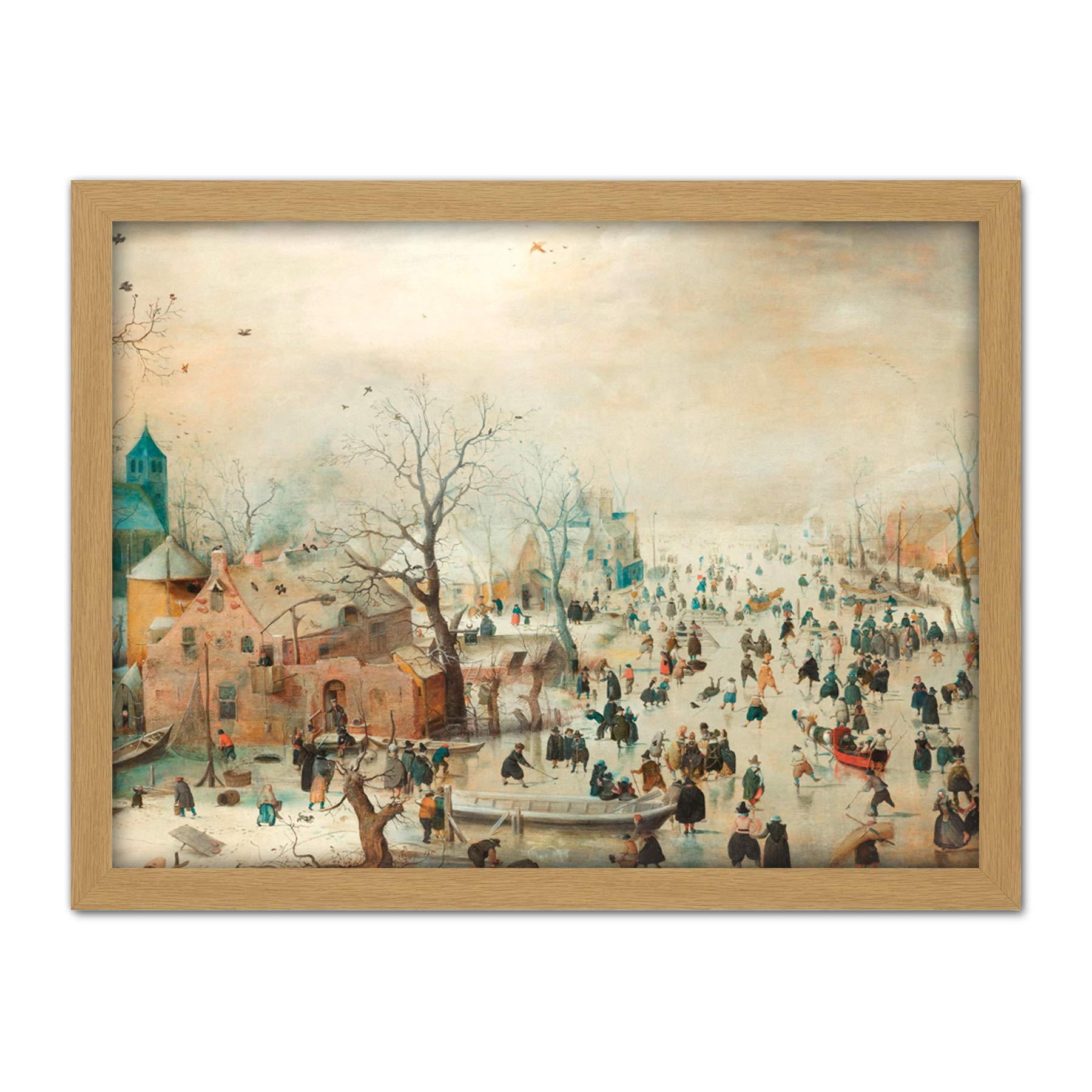 Artery8 Avercamp Winter Landscape Ice Skaters Painting Artwork Framed Wall Art Print 18X24 Inch