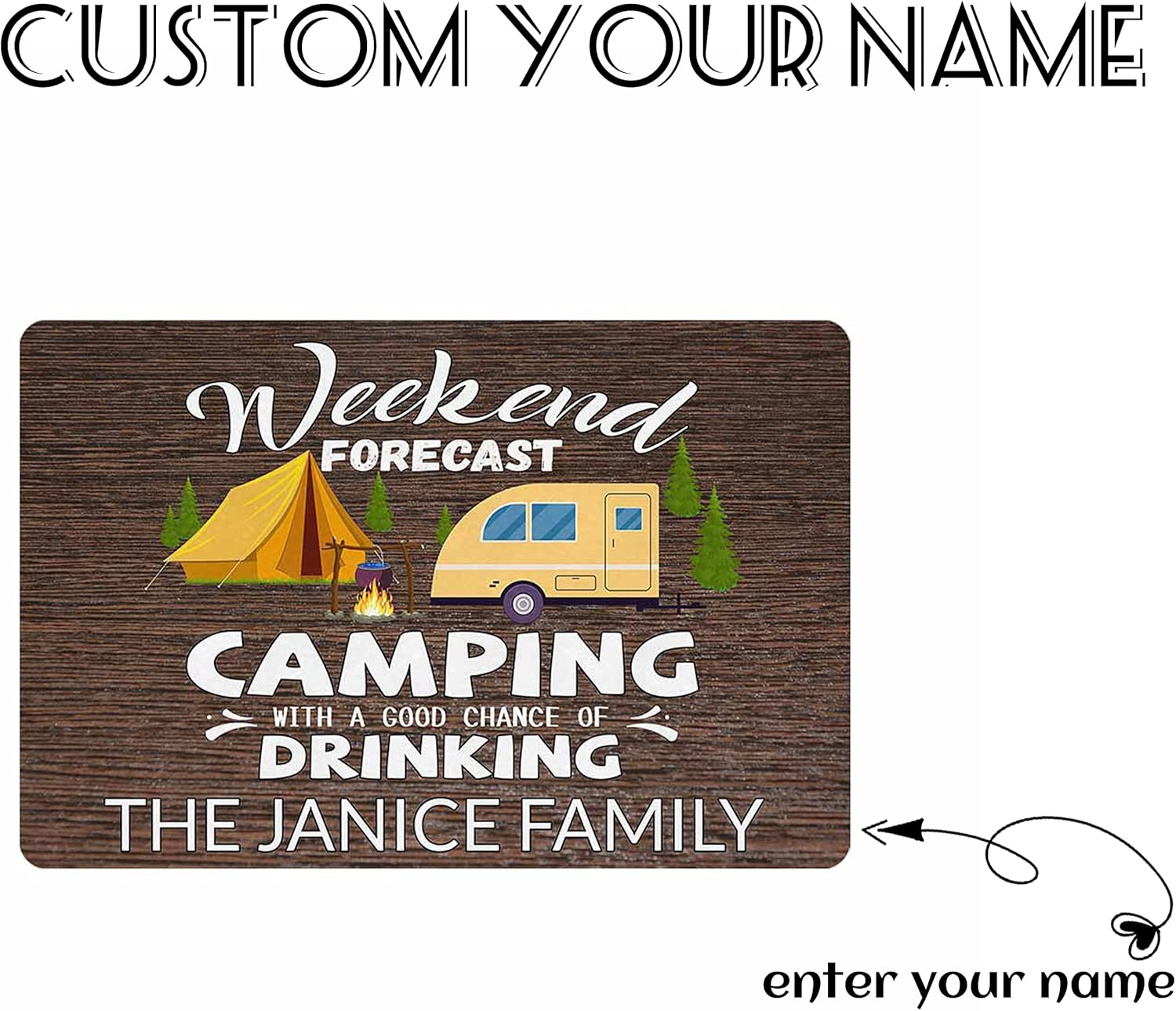 Custom Name Camper Door Mats Decorative Mat For Camping RV Rugs For Insdie Camper Doormat 24x16 30x18 Inche Durable Use Gifts For Camper Decor Camping Signs For Campsite Kitchen Easy Clean Made in USA