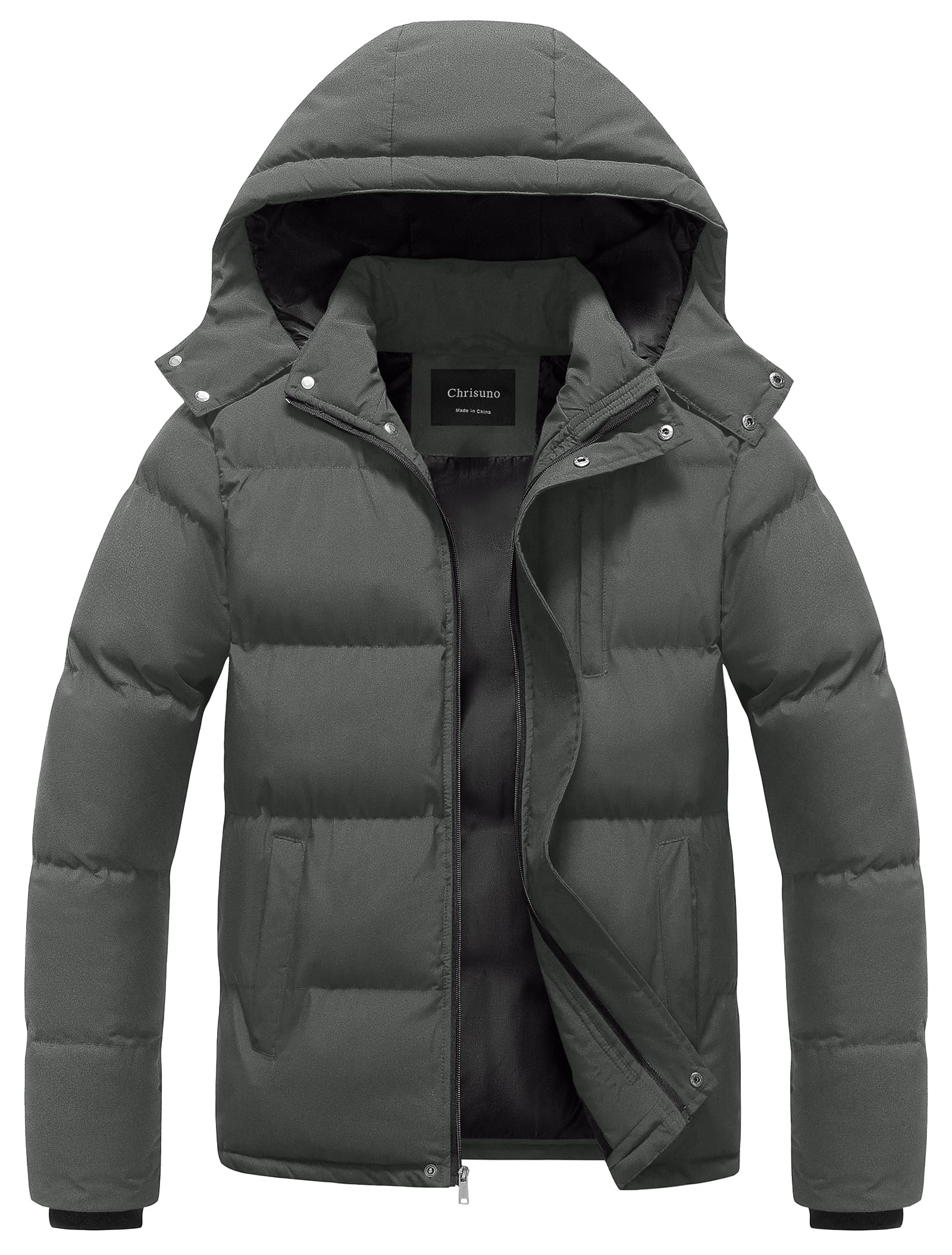 Chrisuno Mens Winter Coat Waterproof Warm Puffer Jacket Quilted Insulated Bubble Jackets with Hood