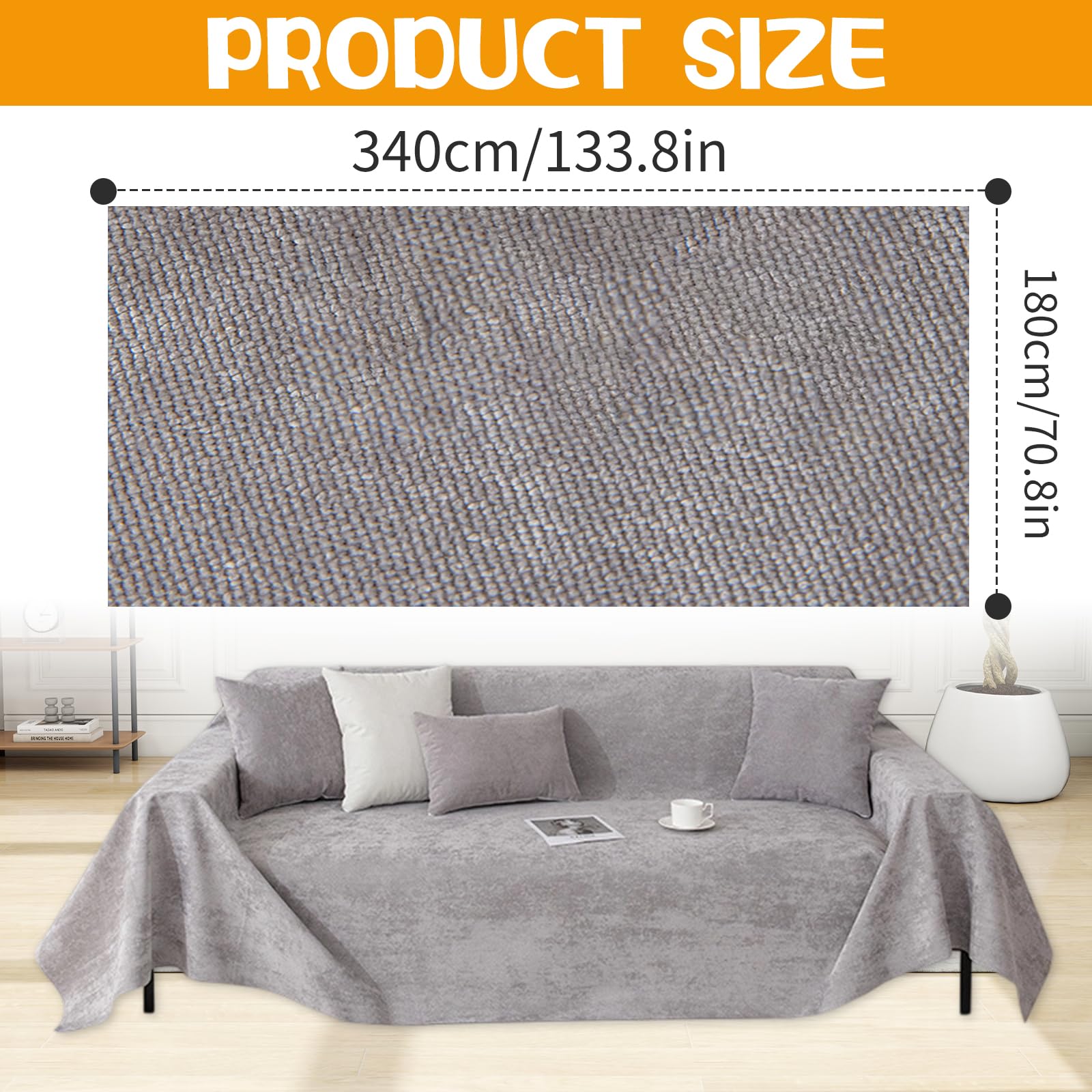 Couverture imperméable pour chien - Housse de canapé imperméable et antidérapante - Pour protéger le canapé - Protection contre les rayures - Lavable (gris, 180 x 340 cm)