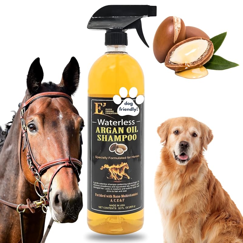 Shampoo sem Água para Cavalos com Óleo de Argan E3 para Crina e Cauda, Spray 950 mL