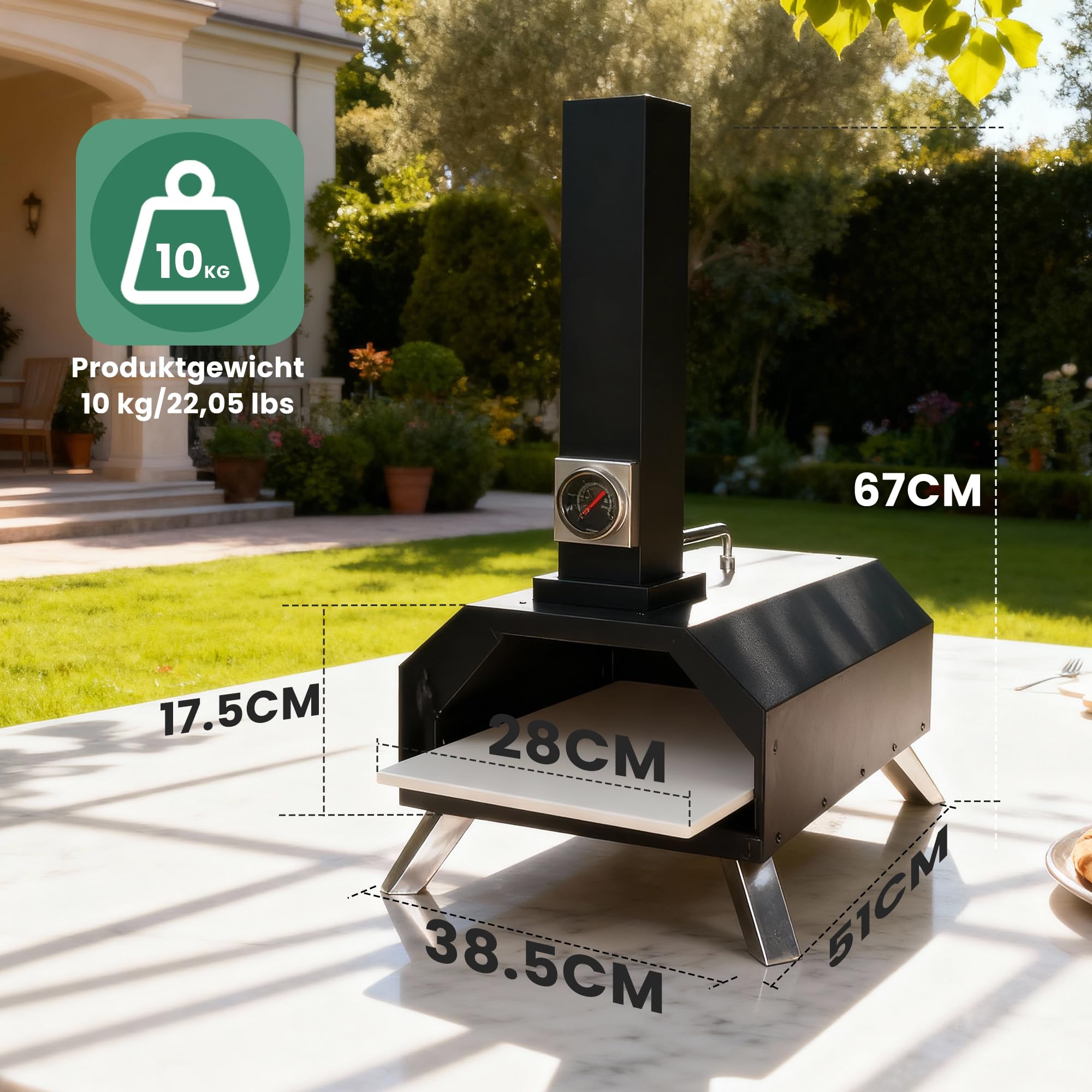 Outdoor Pizzaofen, Holzpellet-pizzarette, 30,5 cm, mit Pizzaschieber und Pizzaschneider für Strand, Camping
