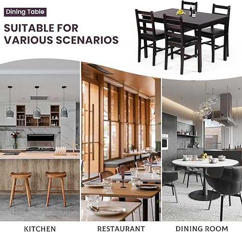 Miniatura 7 de Juego de mesa de cocina de 5 piezas, juego de mesa cuadrada de madera resistente y silla de desayuno para 4 personas, juego de mesa de comedor