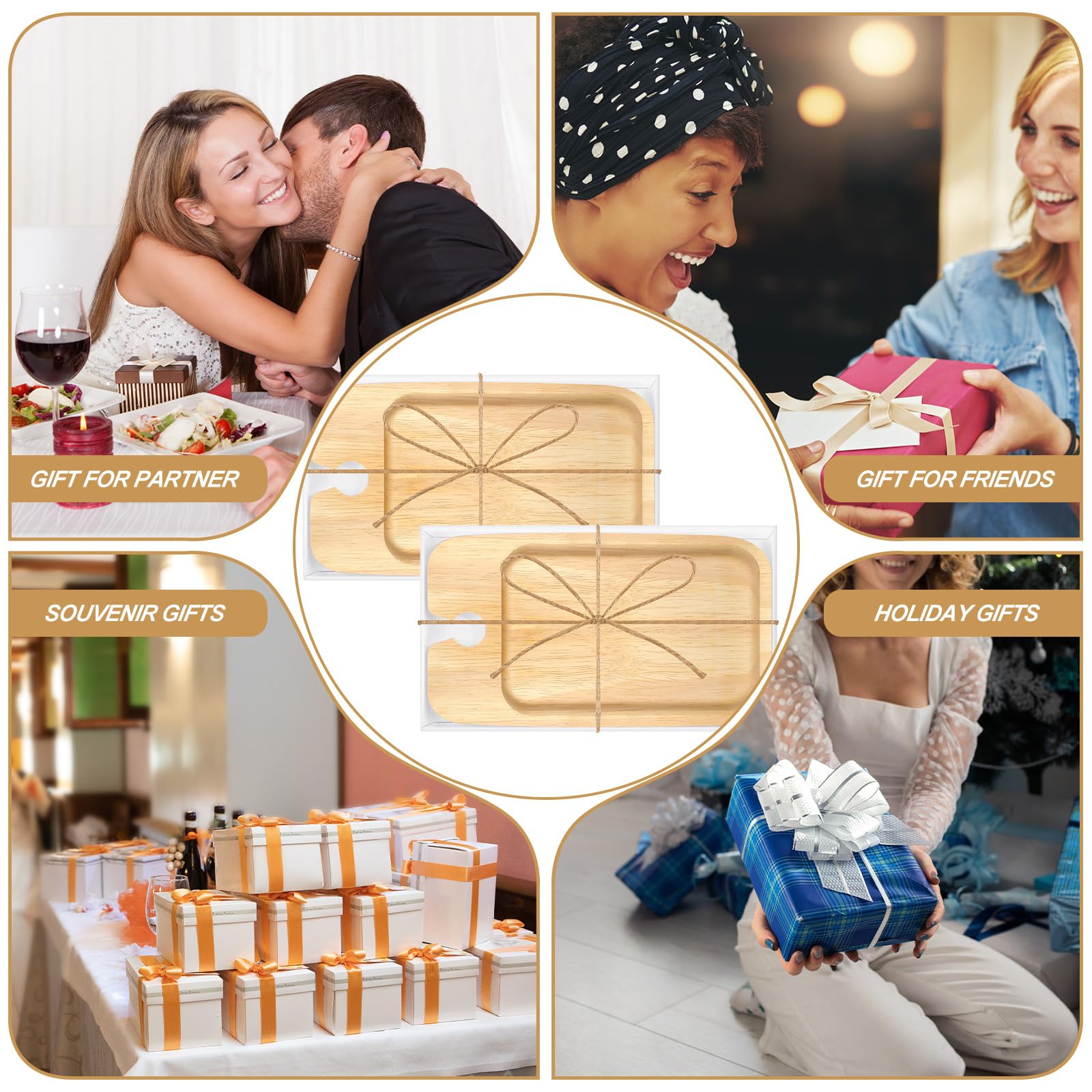 Menkxi Lot de 12 planches à charcuterie en bois avec support pour verre à vin et boîte, cadeaux pour invités, fête de mariage, fête prénatale (rectangulaires, couleur foncée)