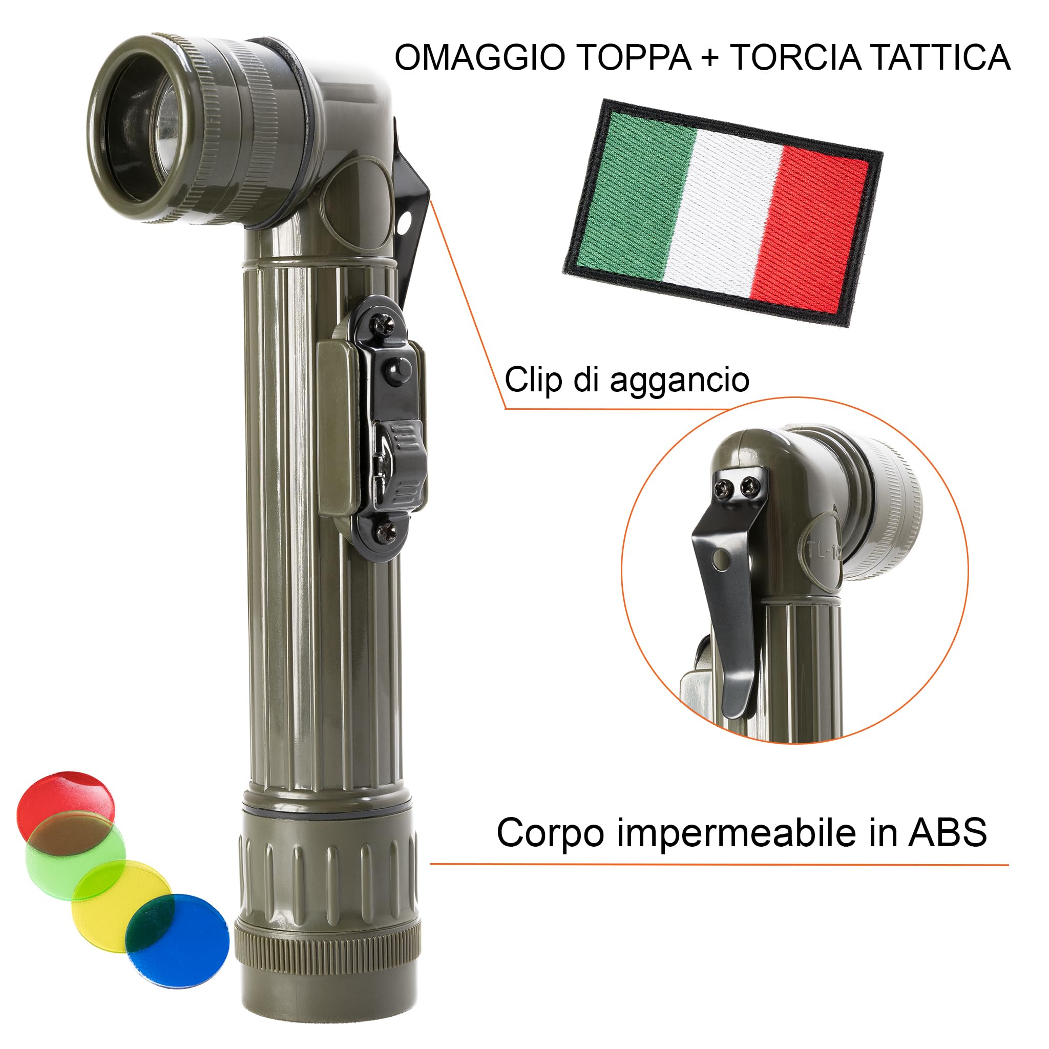 Generico Zaino Tattico Militare 30 Litri Professionale con Sistema Molle, Idrorepellente, Patch Bandiera Italiana e Torcia Tattica in Omaggio per Escursioni, Campeggio & Outdoor, cm 22X24X45