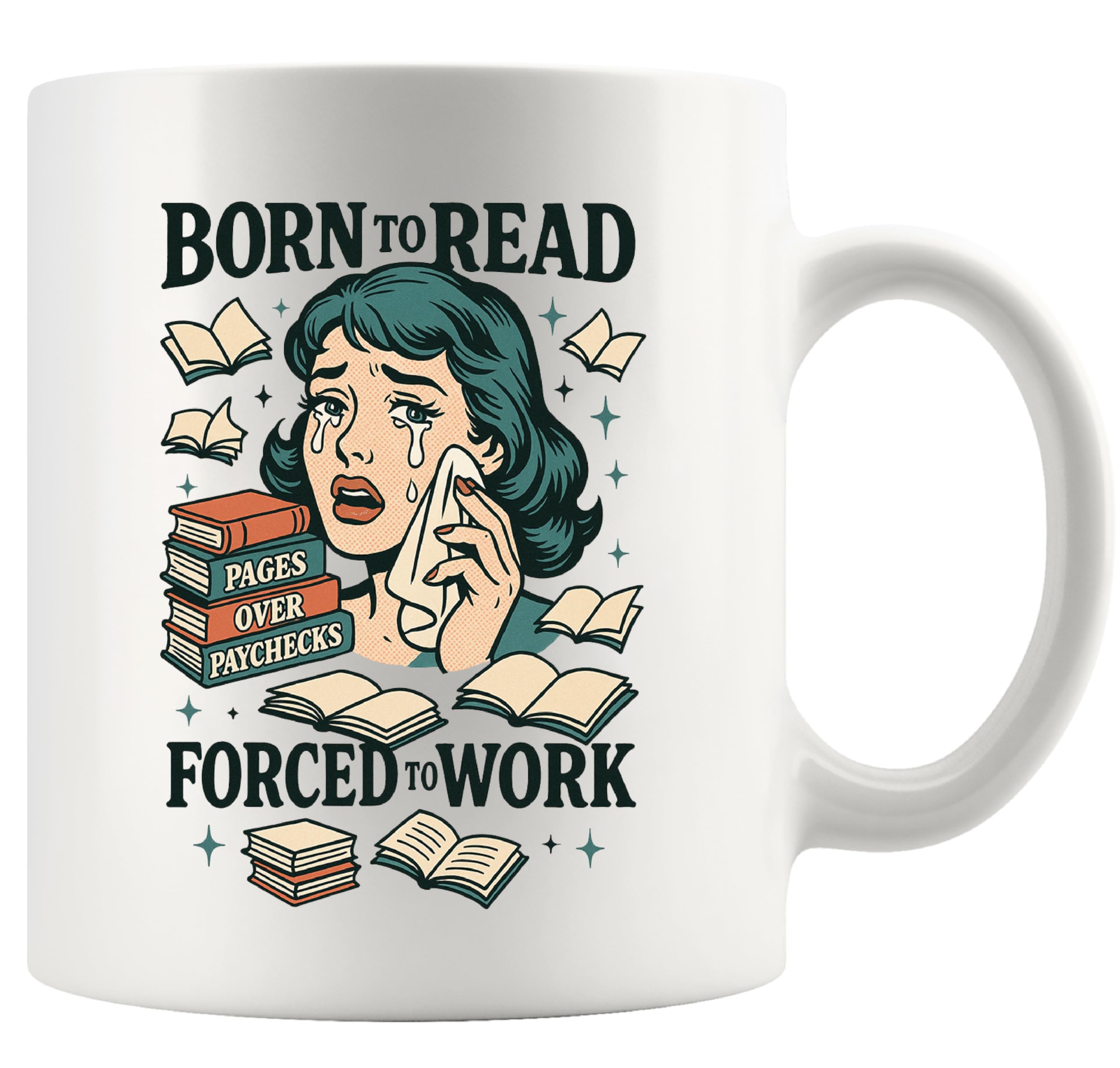 Panvola Born To Read Forced To Work Book Lover Gifts Mug 11oz White