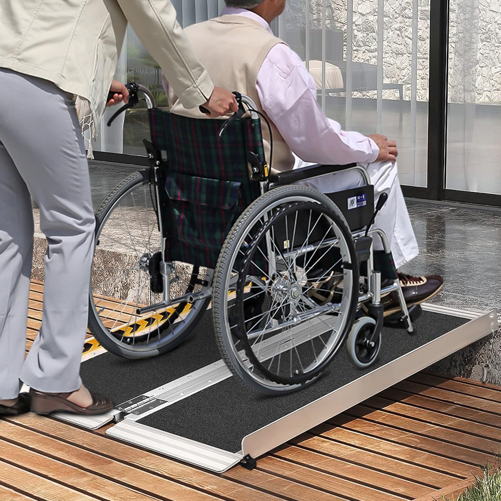 Rampa para Silla de Ruedas, Aluminio, Negro y Plateado, 2 pies