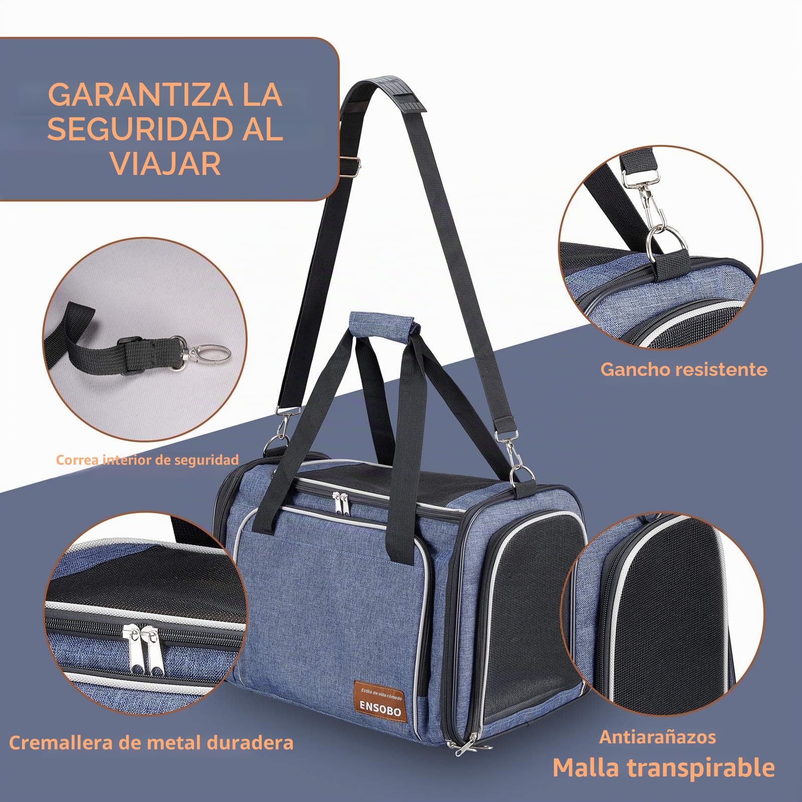 Transportín Gato Perro, ENSOBO Material de Mezclilla Resistente a Los Arañazos Bolsa de Transporte Para Gatos, Transportín para Mascotas Aerolínea Aprobado, Transporte de Gato para Viajes cómodos