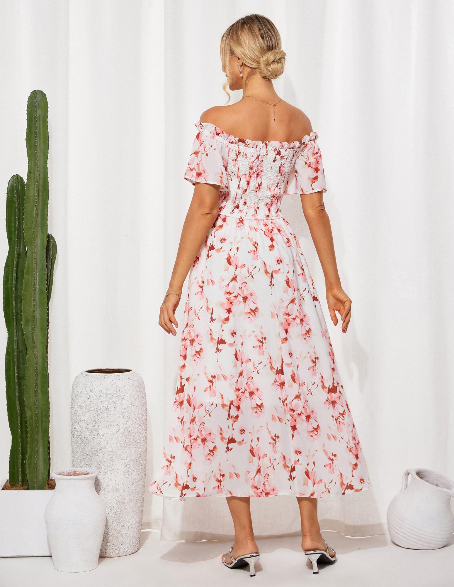 GRACE KARIN Damen Kleider Schulterfreies Blumen Hochzeitskleid mit Tasche