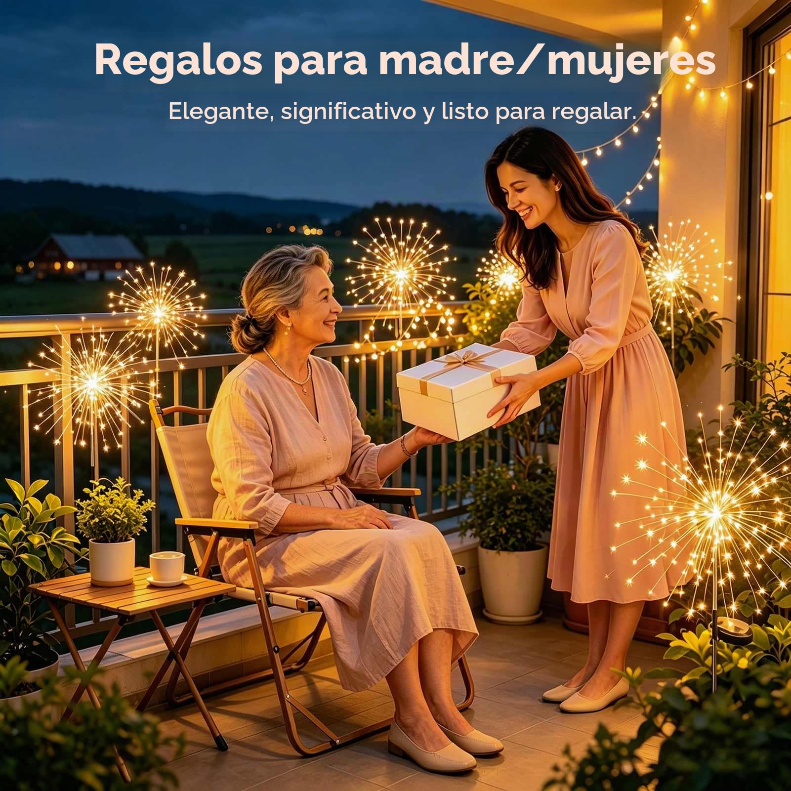 Joycome Luces Solares LED Exterior Jardin, 4 Piezas 120 LED Luz Solar de Fuegos Artificiales, 8 Modos lamparas Solar Exterior Jardin Impermeable para Patio, Balcón, Macetero, Boda, Fiesta