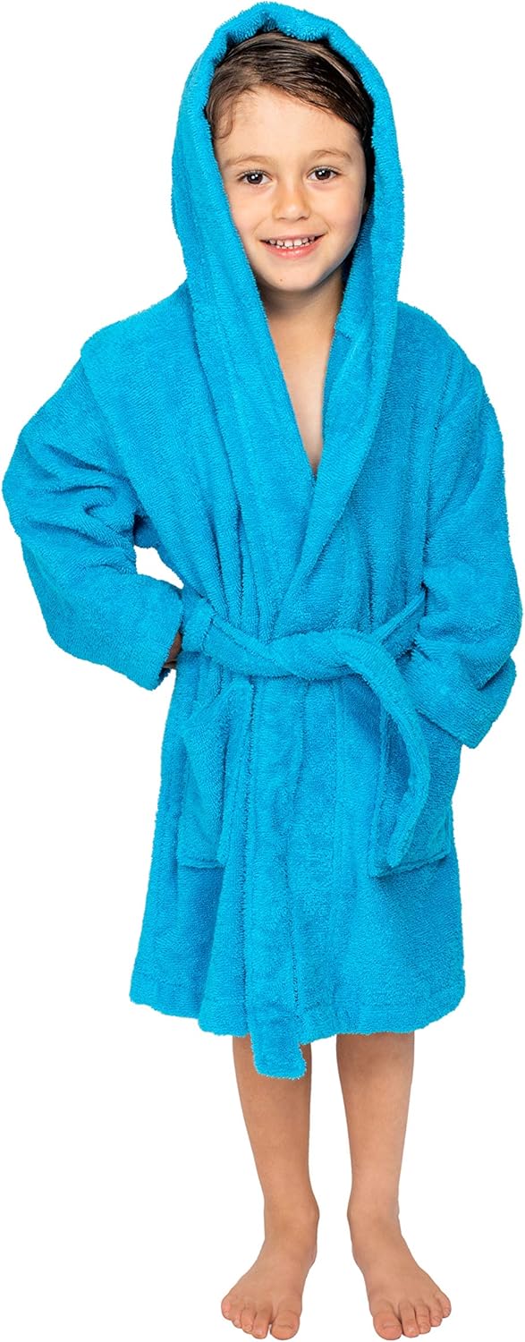 BAGNO MILANO Organic Turkish Cotton Kids Bathrobe, Soft Terry Cotton-Acrylic Hooded Towel Robe for Boys, Girls