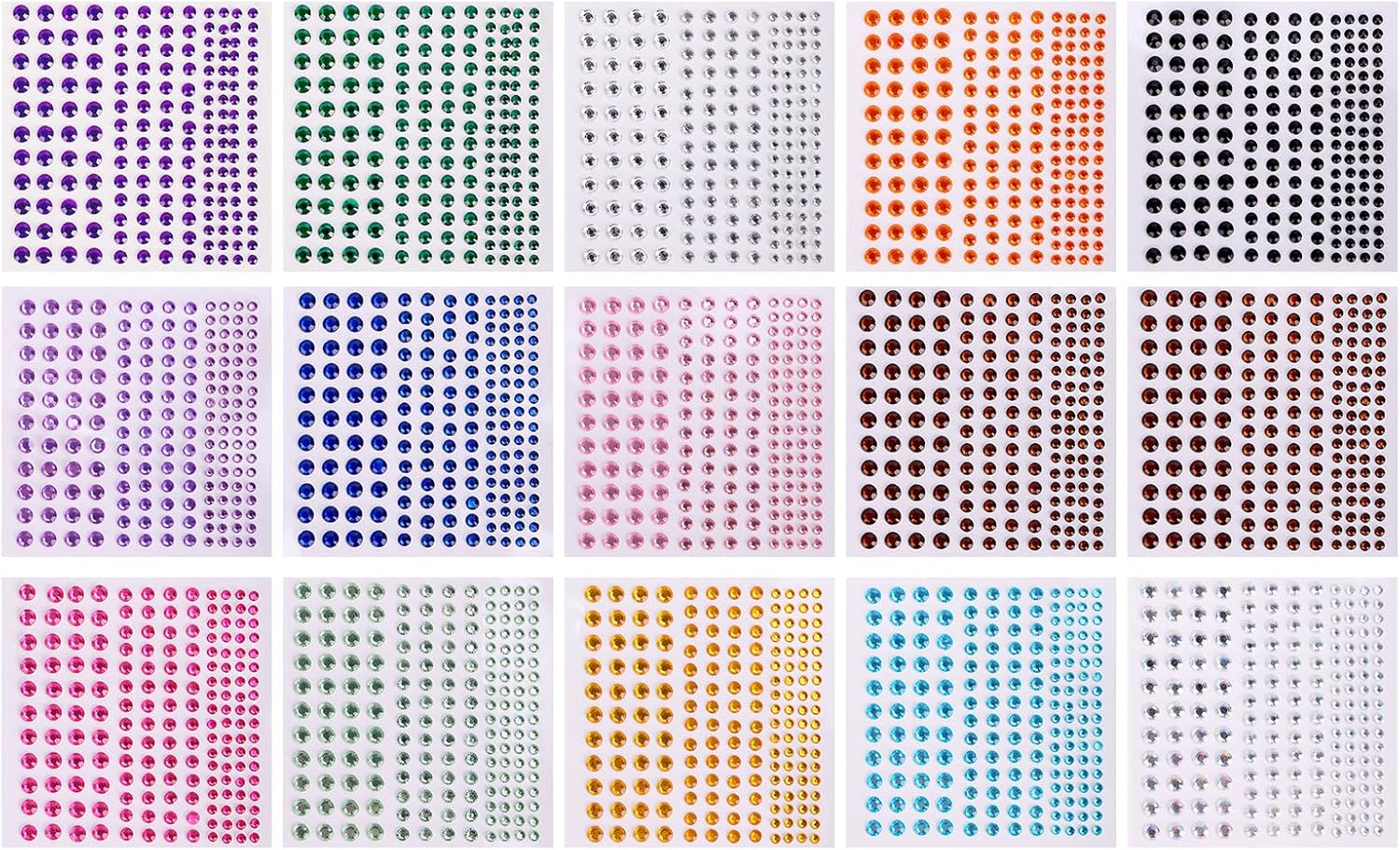 Rhinestone Stickers, 2475 PCS Self Adhesive Diamond Sticker in 4 Size 15 Colors, Gem Stickers for Face, Body Art, Crafts, Hairs, Nail, DIY Decorations, Bling Stick on Jewels for Women, Kids