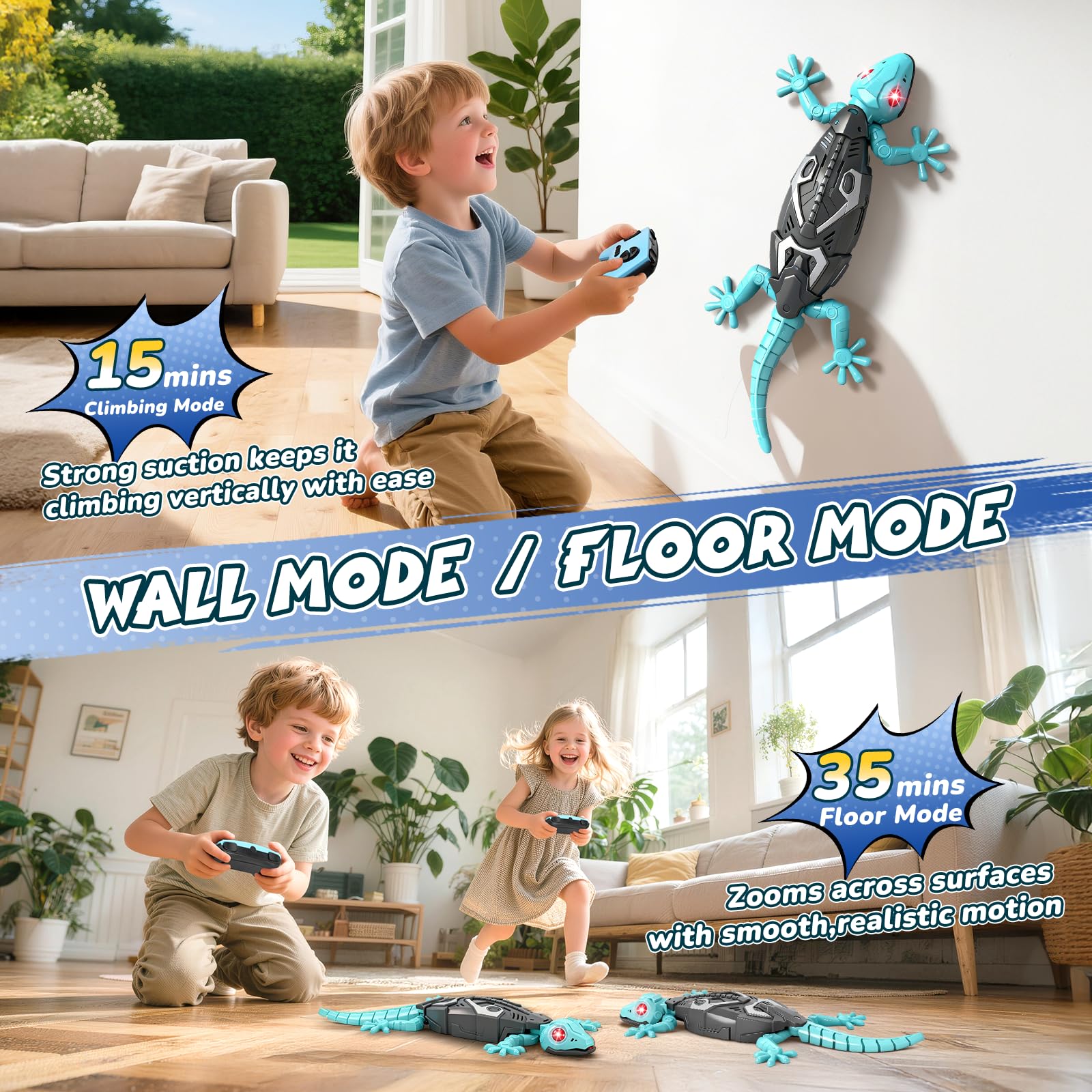 Geco da arrampicata a parete, geco da arrampicata a parete, con occhi a LED, robot RC ricaricabile girevole a 360°, geco da arrampicata a parete, per bambini dai 3 4 5 6 7 e 8 anni, regalo per