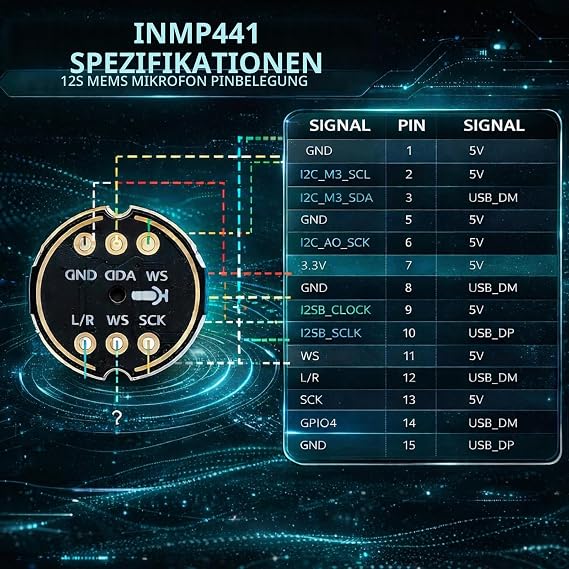 3 Pieces INMP441 Microphone Module - Omnidirectional MEMS Microphone with 24-Bit I2S Interface Digital Output Sensor Module for ESP‑32/Arduino Precise Voice and Audio Recording