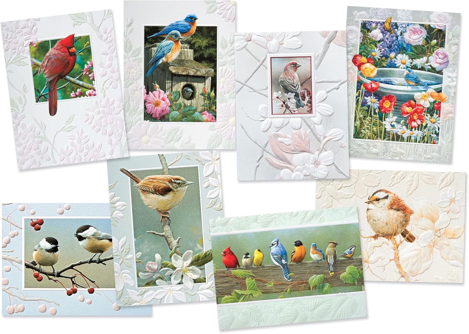 Embossed Greeting Cards Boxed Assortment – Birds and Bible Scripture, 32 Count