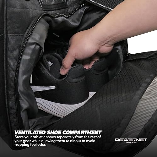 Miniatura 8 de PowerNet Bolsa de bate  Bolsa de bate profesional  Béisbol Softbol  Estante extraíble para bates con gancho para fijar a la valla  Compartimento
