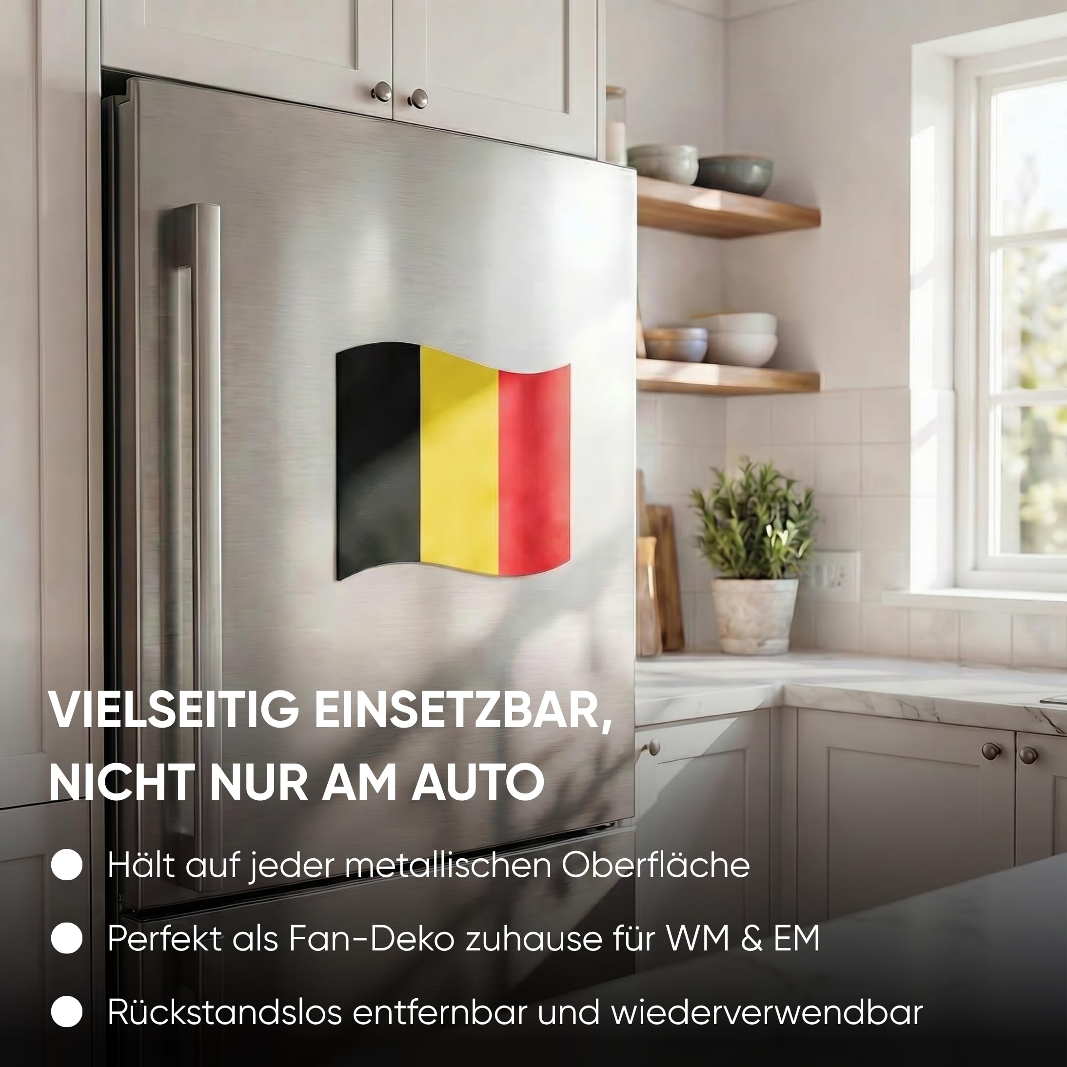 Auto Fahnen Belgien Komplett Set - Motorhaubenfahne, 2 Autofahnen Fenster, 2 Außenspiegelfahnen & 2 Magnet Autofahnen, Fußball EM & WM Fanartikel, Belgische Flagge Fahrzeug Deko
