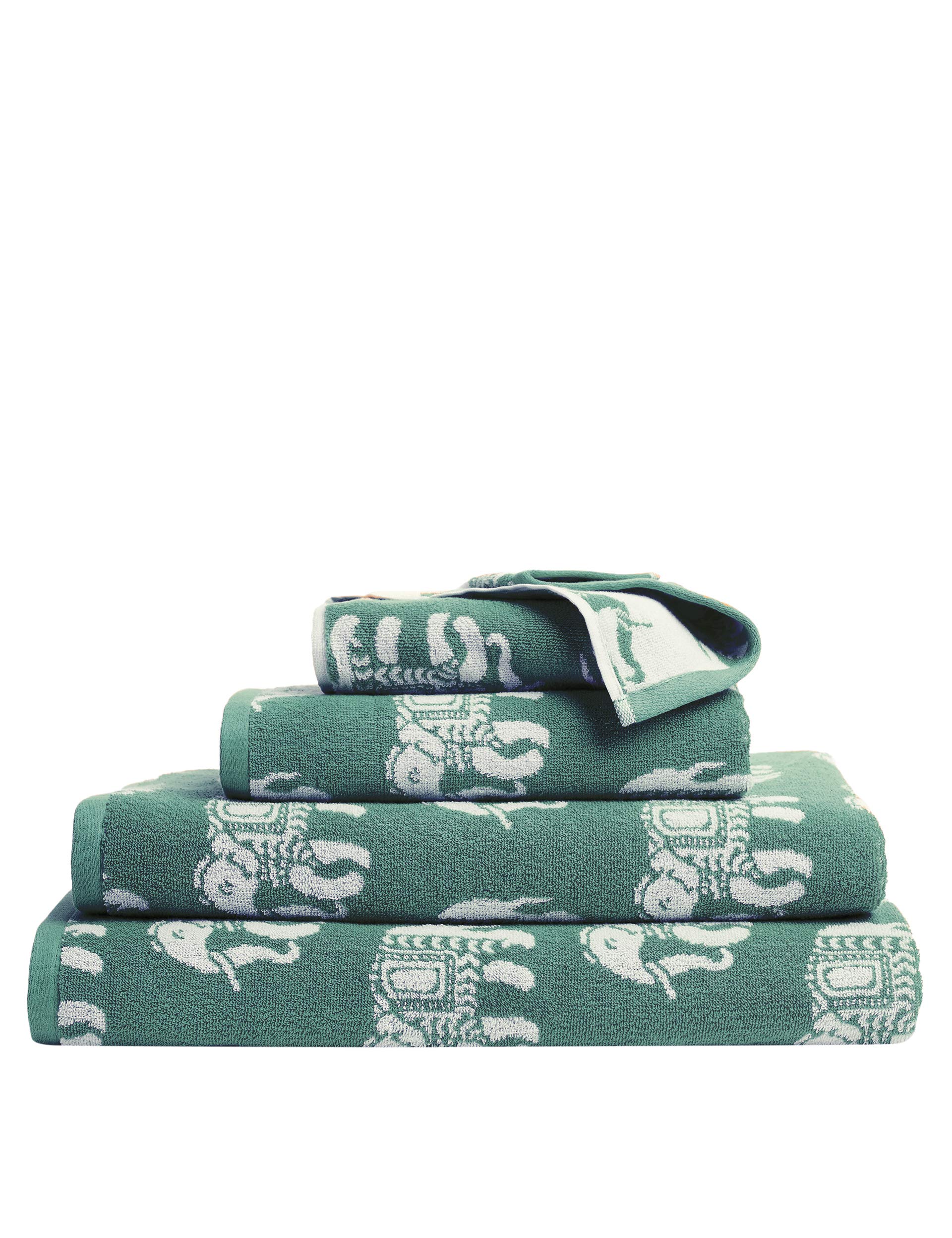 Marks & Spencer T363207D Priya Pure Cotton Elephant Towel, Soft Teal- Bath Towel