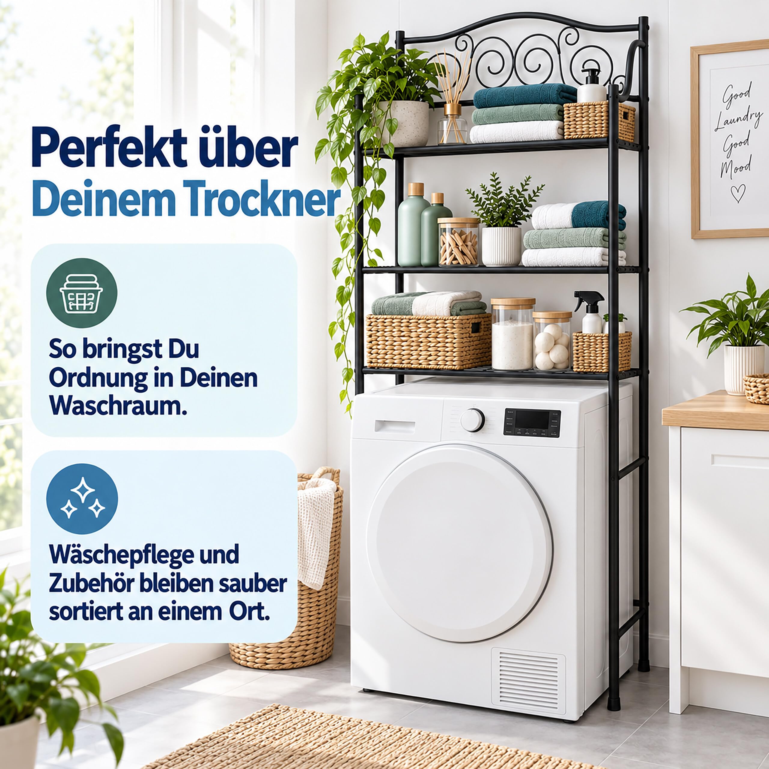 Relaxdays Waschmaschinenregal, 3 Ablagen, schwarz