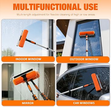 LAANPOLE 26FT Window Squeegee with Extension Pole, 2-in-1 Squeegee for Window Cleaning, Professional Cleaning Kit for Home with 20FT Telescoping Pole for Outdoor Indoor Use