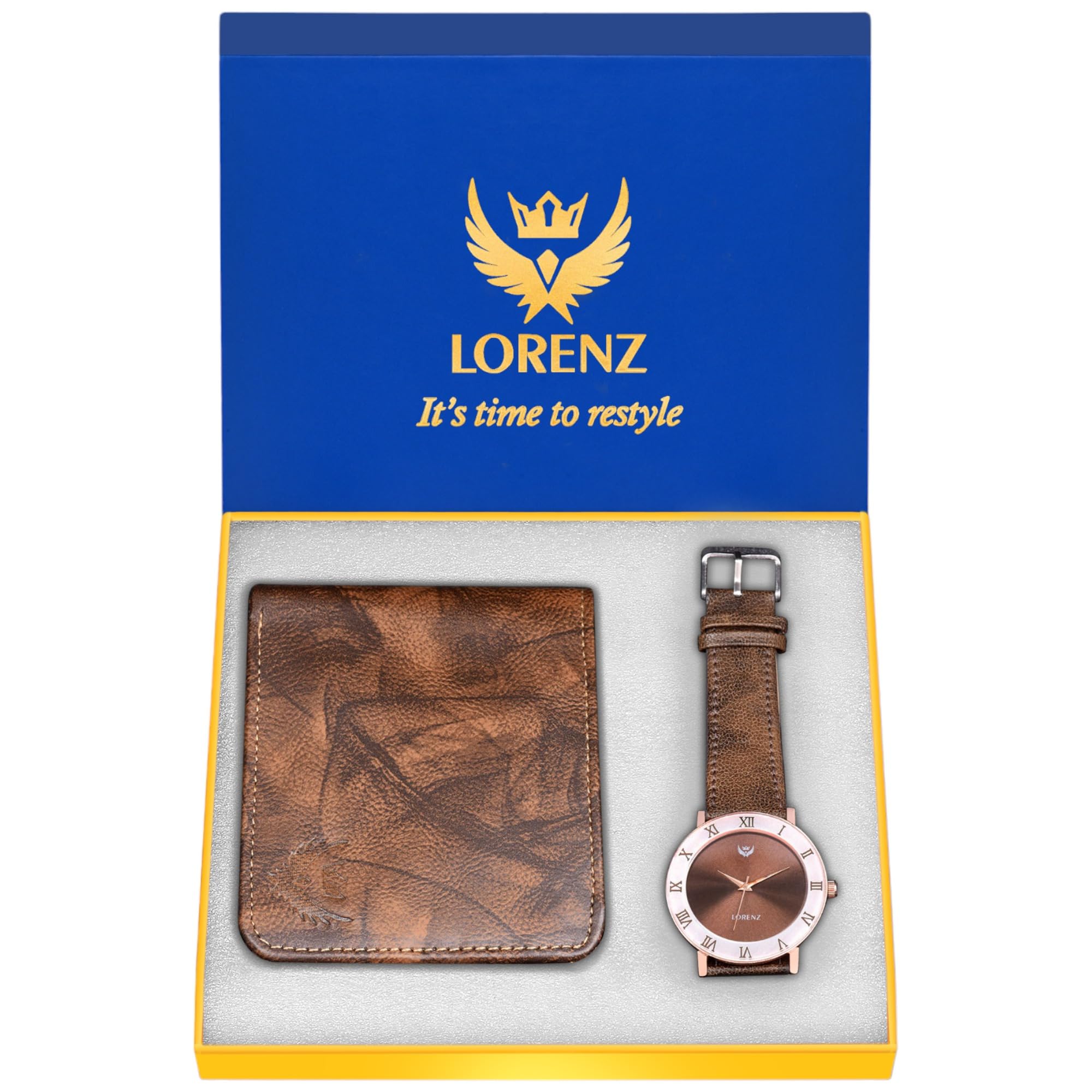 Lorenz Gift Set Combo of Texture Brown Analog Watch & Hi-Quality PU Wallet & Magnetic Gift Box for Men | CM-3092WL-56 (B0B2DTPRTP) Amazon Price History, Amazon Price Tracker