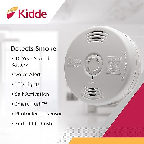 Miniatura 2 de Kidde Detector de humo, batería de 10 años, alarma de humo con sensor fotoeléctrico, blanco