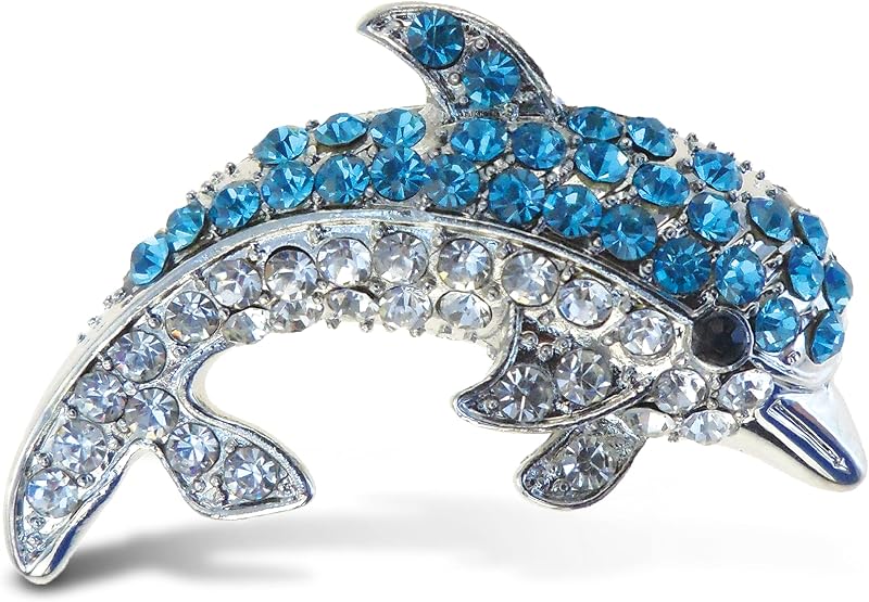 CoTa Global Dolphin Sparkling Refrigerator Magnet - Blue & Silver Sparkling Rhinestones Crystals, Cute Sparkly Ocean Animal Magnet For Kitchen Door Fridge, Cool Home & Office Novelty Decor - 1.75 Inch