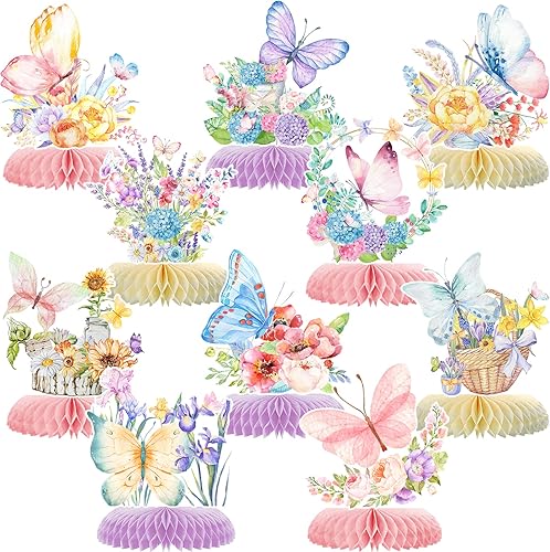 10 decoraciones de fiesta de panal de abeja de mariposa, centros de mesa 3D, decoración de fiesta temática de mariposa para niñas, baby shower,