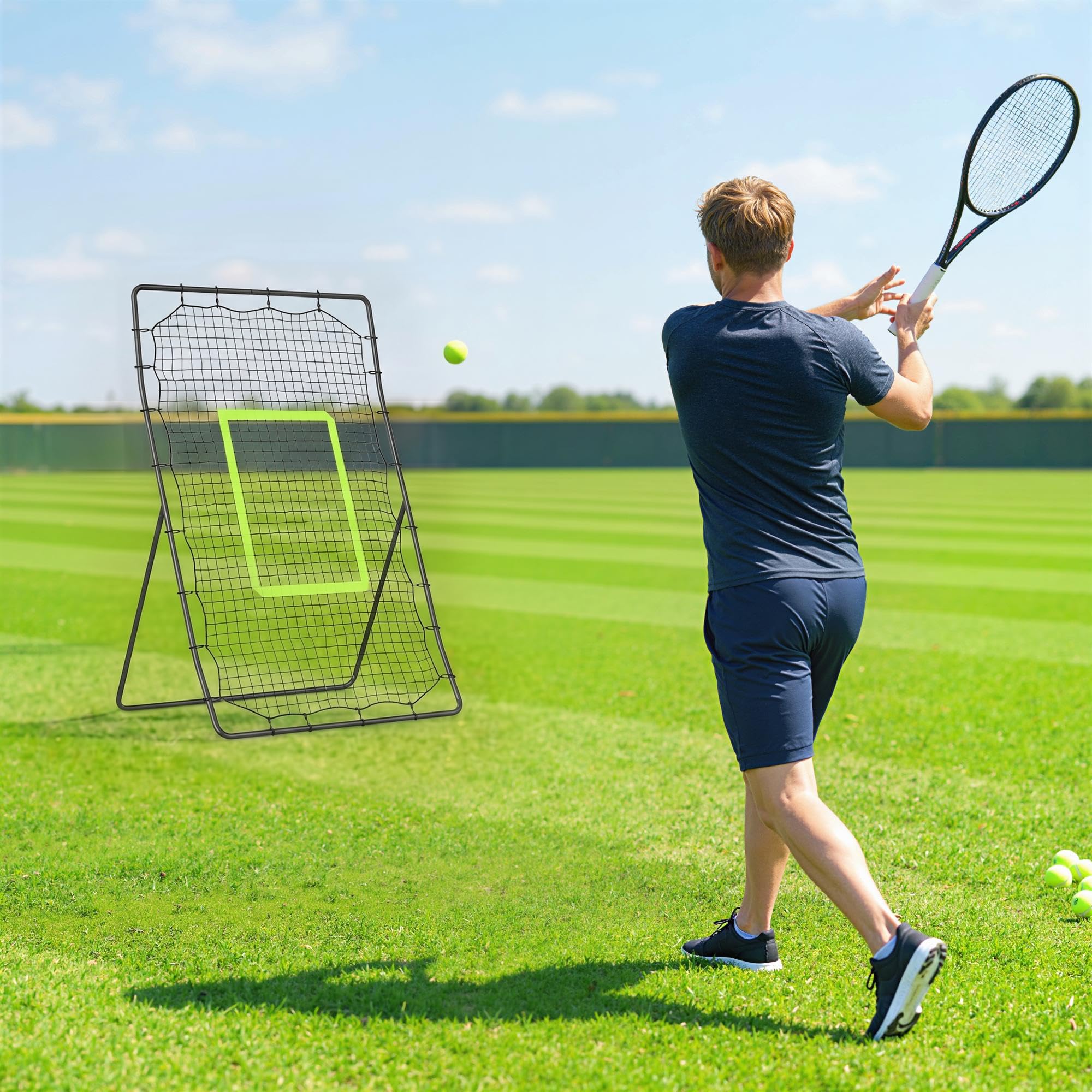 HOMCOM Rete Elastica Rimbalzo da Baseball Rimbalzatore Portatile