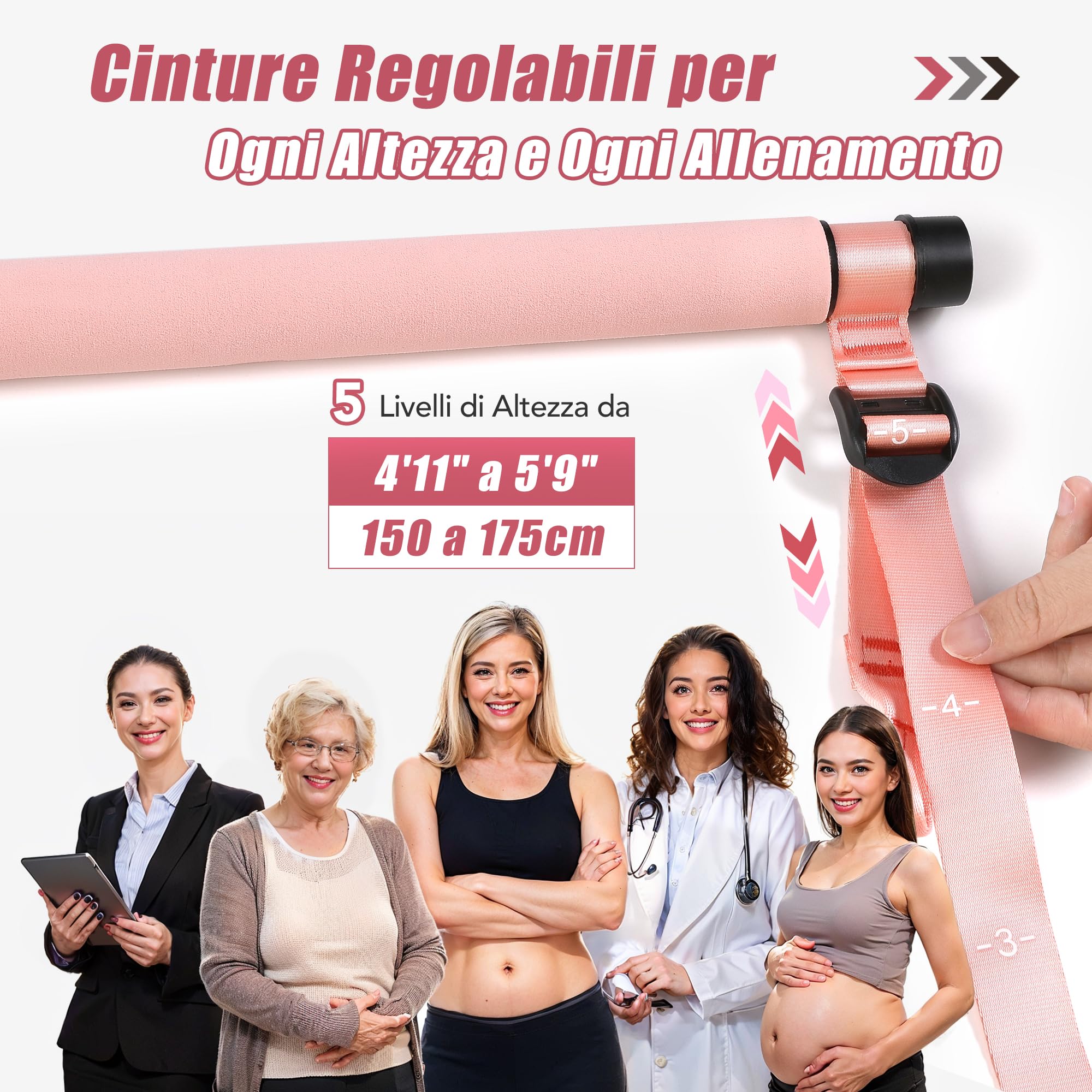 ALongSong Barra per Pilates, Barra di Elastici Fitness con 4/6 Elastico in Lattice Naturale 50-360 o 30-240 o 30-140 o 20-180Lbs e Video di Esercizi, Adatto All’allenamento in Famiglia