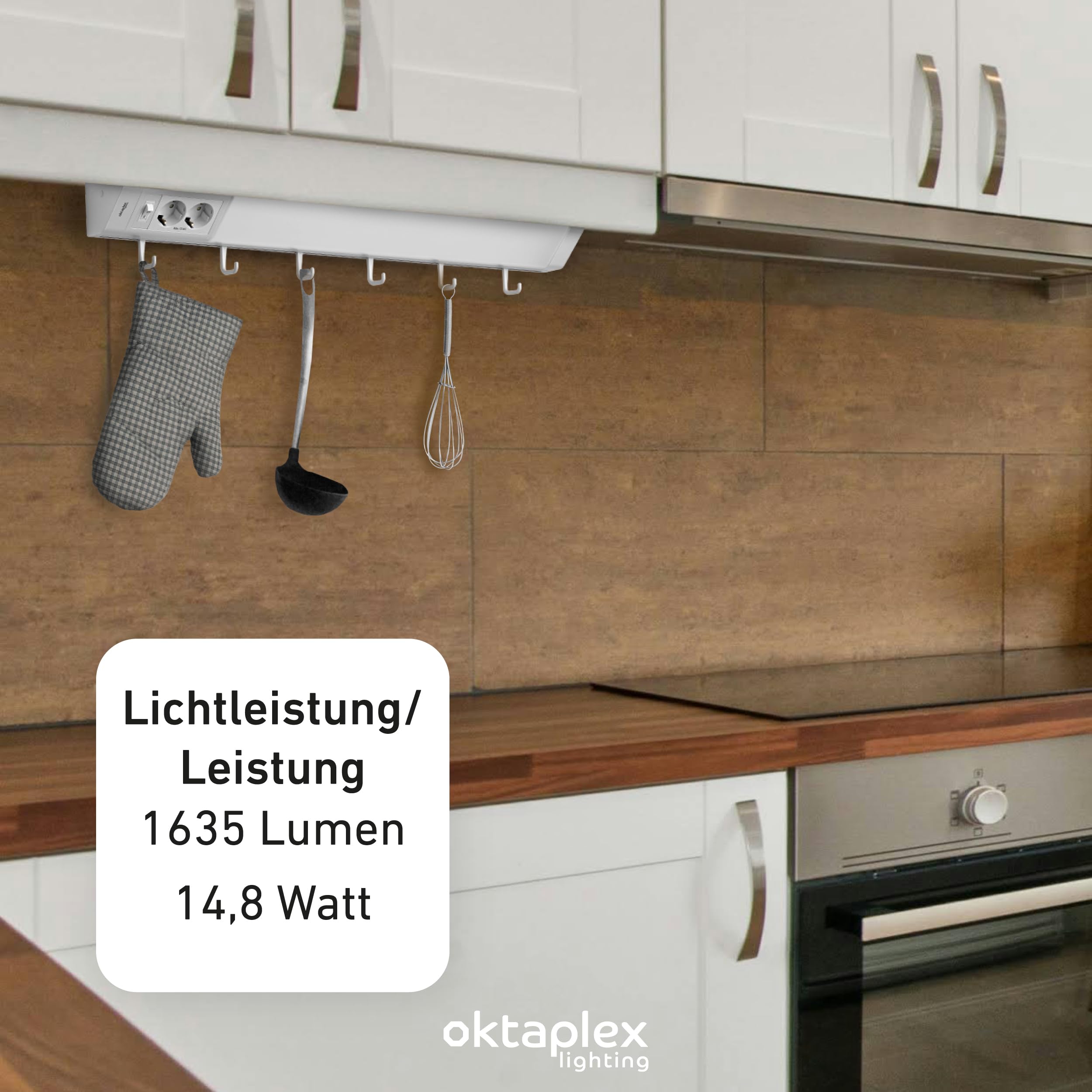 Oktaplex 3er Set Talin Unterbaulampe 76cm warmweiß mit Steckdose | 1635lm Warmweiß 3000K 14,8W mit Schalter Unterschranklampe Küche 230V weiß