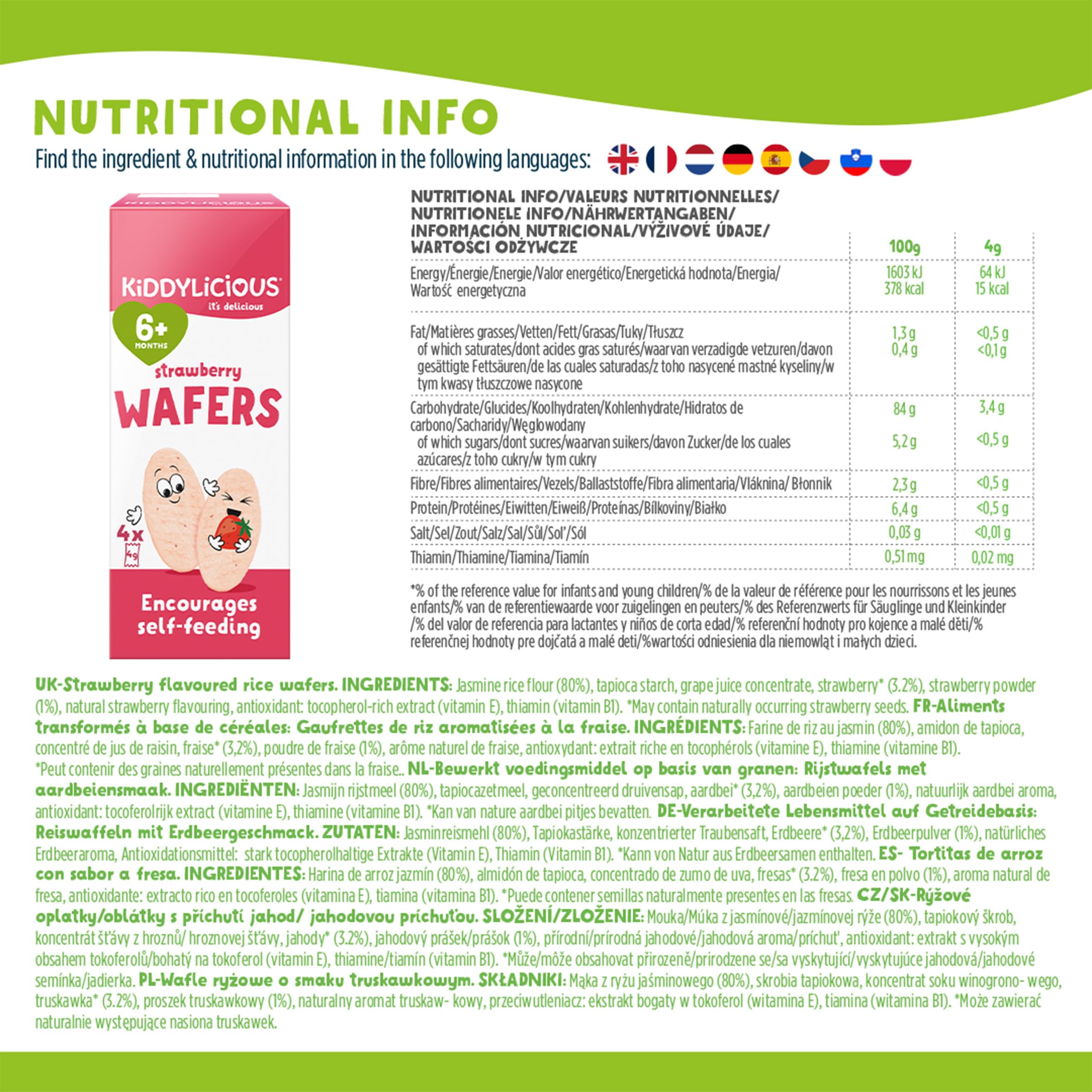 Kiddylicious Wafers Fraise 6 Mois Sans Gluten Sans Lait 12 Packs 16g 192g