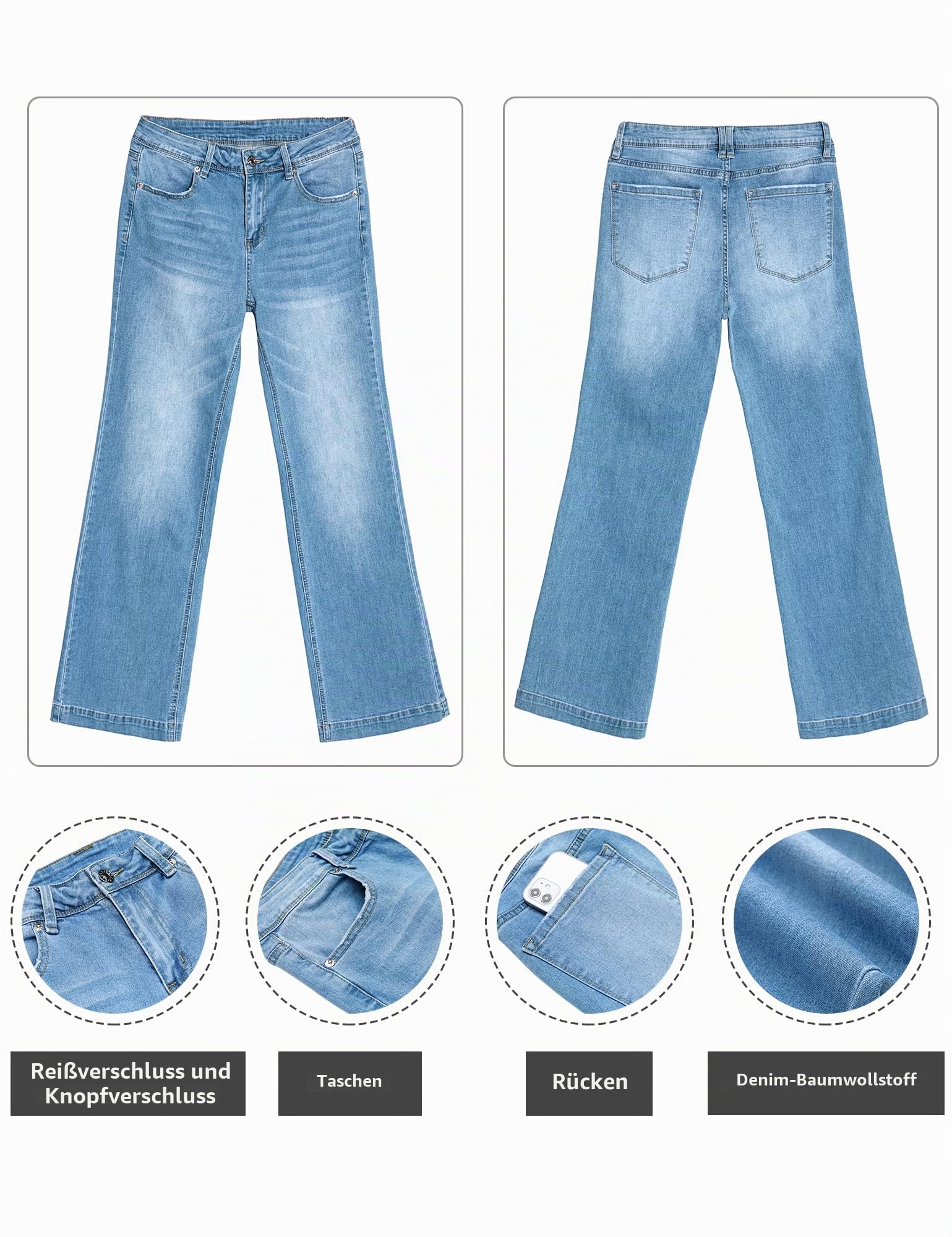 Roskiky Schlaghose Damen High Waist Wide Leg Baggy Jeans Stretch Hosen